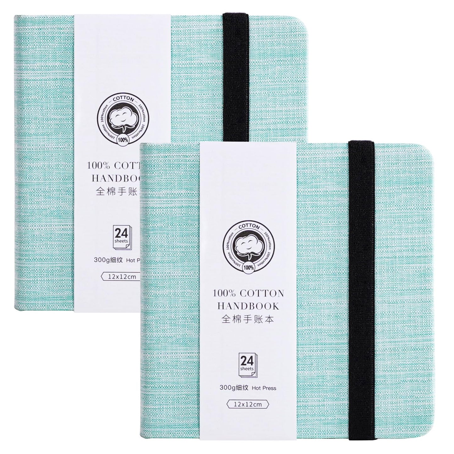 Lightwish Square Watercolor Journal,2 Pack Total 48 Sheets 100% Cotton,300gsm/140lb,Acid-Free,Hot Press Watecolor Sketchbook for Artists Adults Students,4.7 * 4.7 Inches(Light Green)