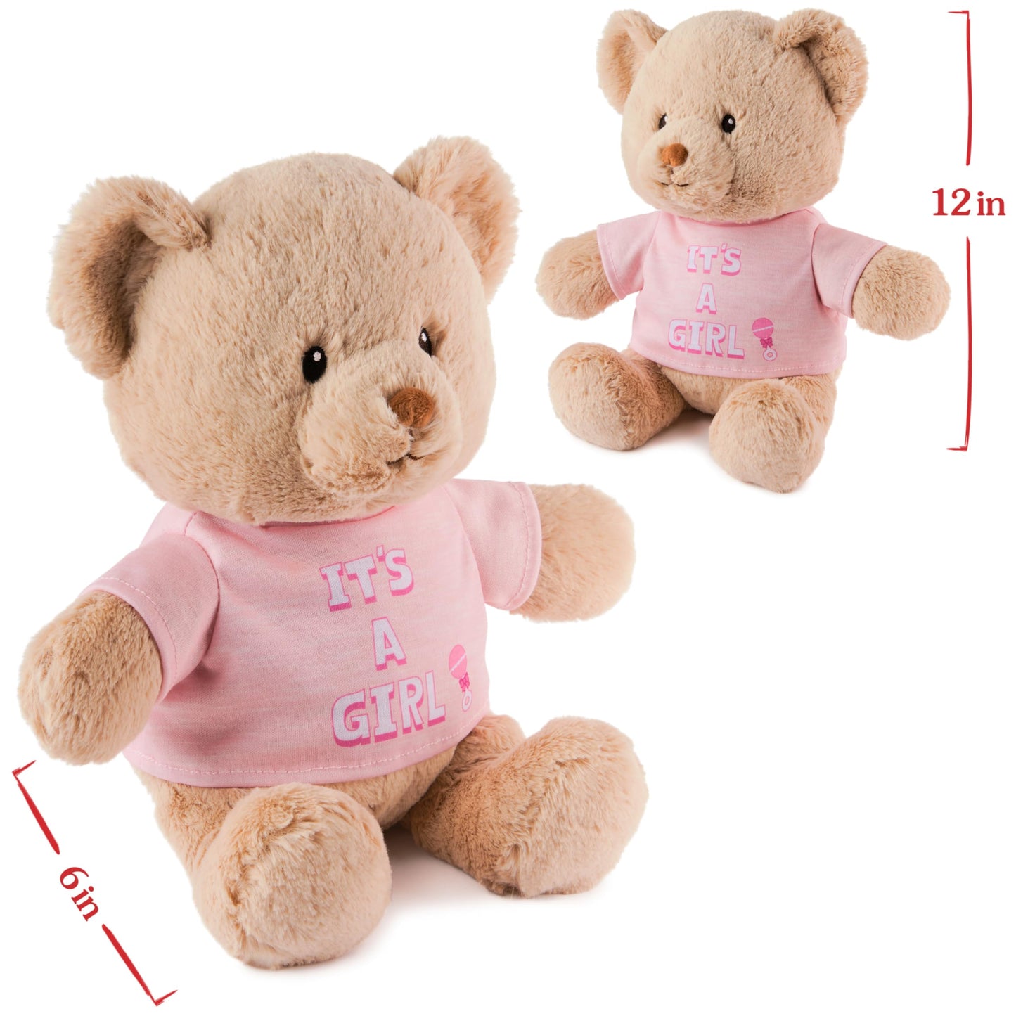 GUND “It's a Girl” Sustainable Message Bear with Pink T-Shirt, Teddy Bear Made from 100% Recycled Materials for Ages 1 and Up, Tan, 12”