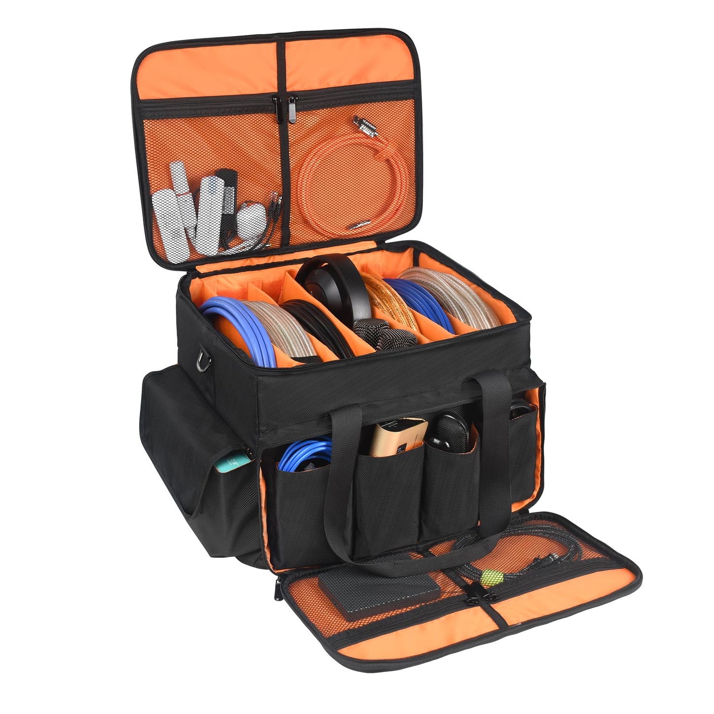 Homfu DJ High Capacity Band Equipment Bag-DJ Gig Gear Bag with Detachable Padded Bottom Dividers,DJ Cable File Storage Organizer Bag for USB,DJ Equipment,Musicians Accessories,Travel,Sound Equipment