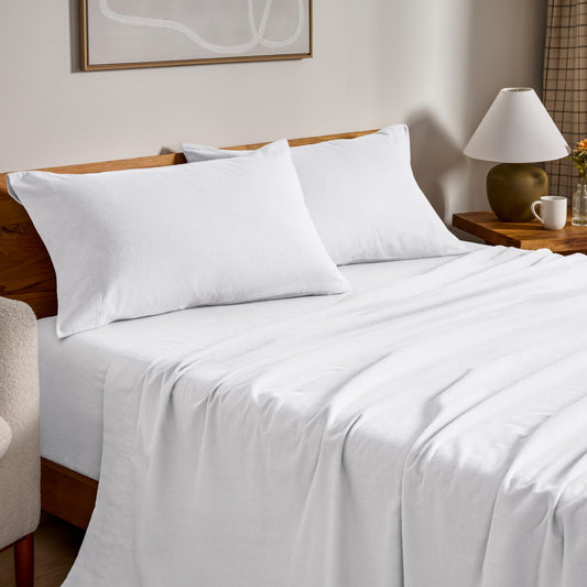 Bare Home Flannel Sheet Set 100% Cotton, Velvety Soft Heavyweight - Double Brushed Flannel - Deep Pocket (Queen, White)