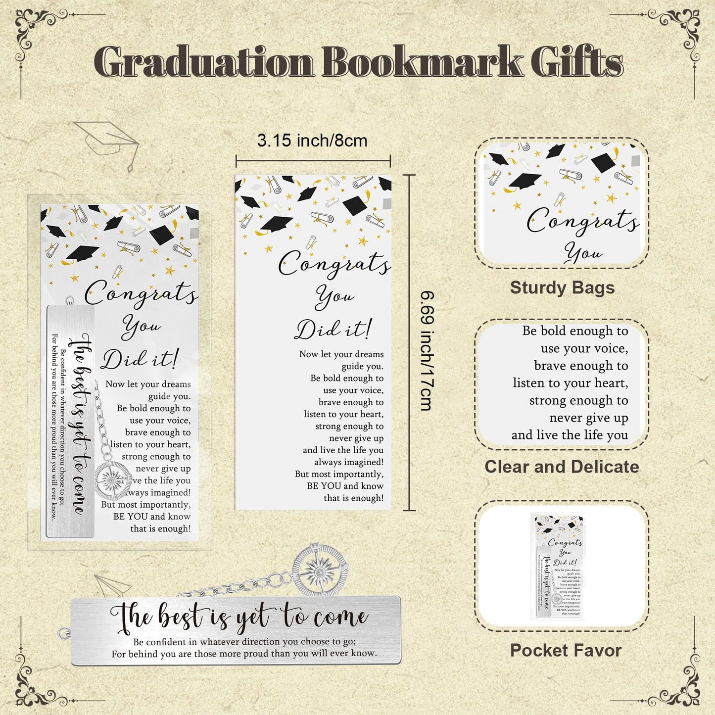 Skyygemm 36 Sets Graduation Bookmarks Gift Bulk, 2026 Grad Compass Bookmark Gift Set with Advice Cards and Organza Bags, Inspirational Graduation Party Favors for Graduates
