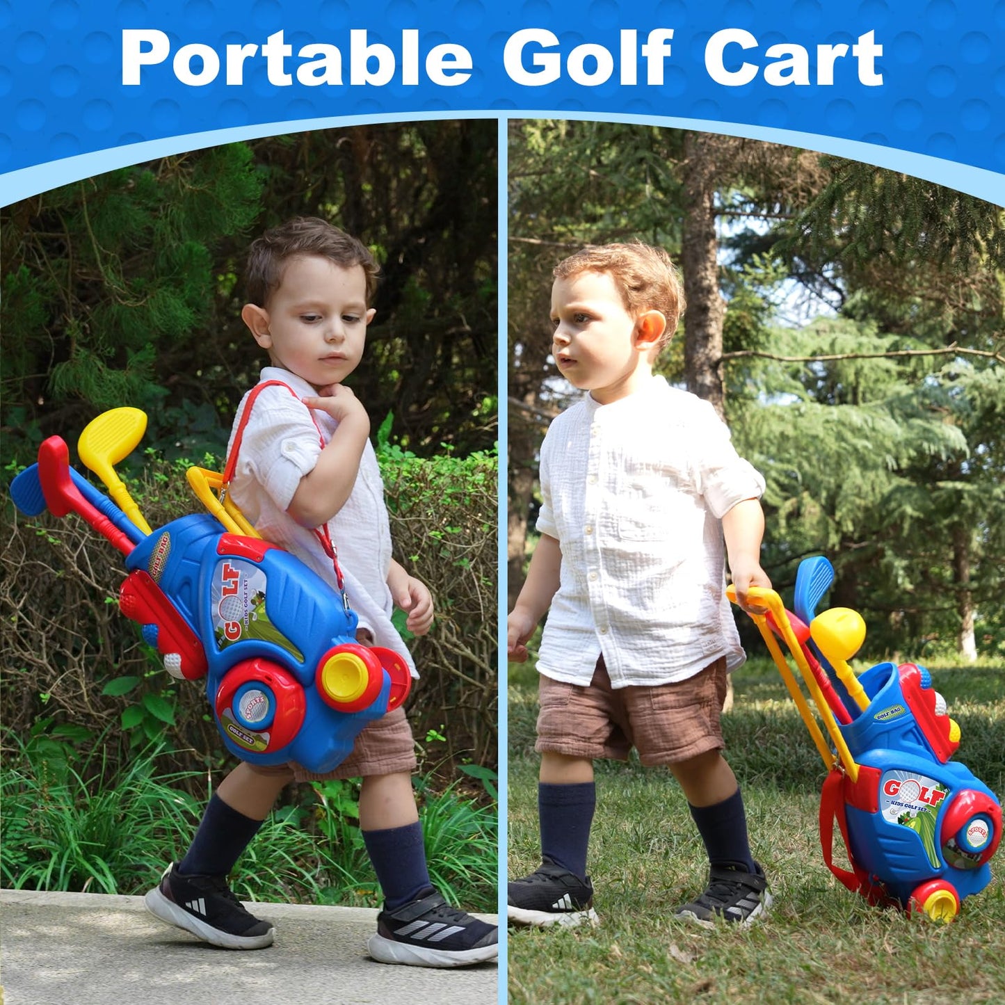 Jovizo Toddler Golf Set for Boys Girls 2 3 4 5 Years Old, Kids Golf Clubs Set with Cart & Putting Mat, Outdoor Indoor Sports Toys Birthday Gift, Blue