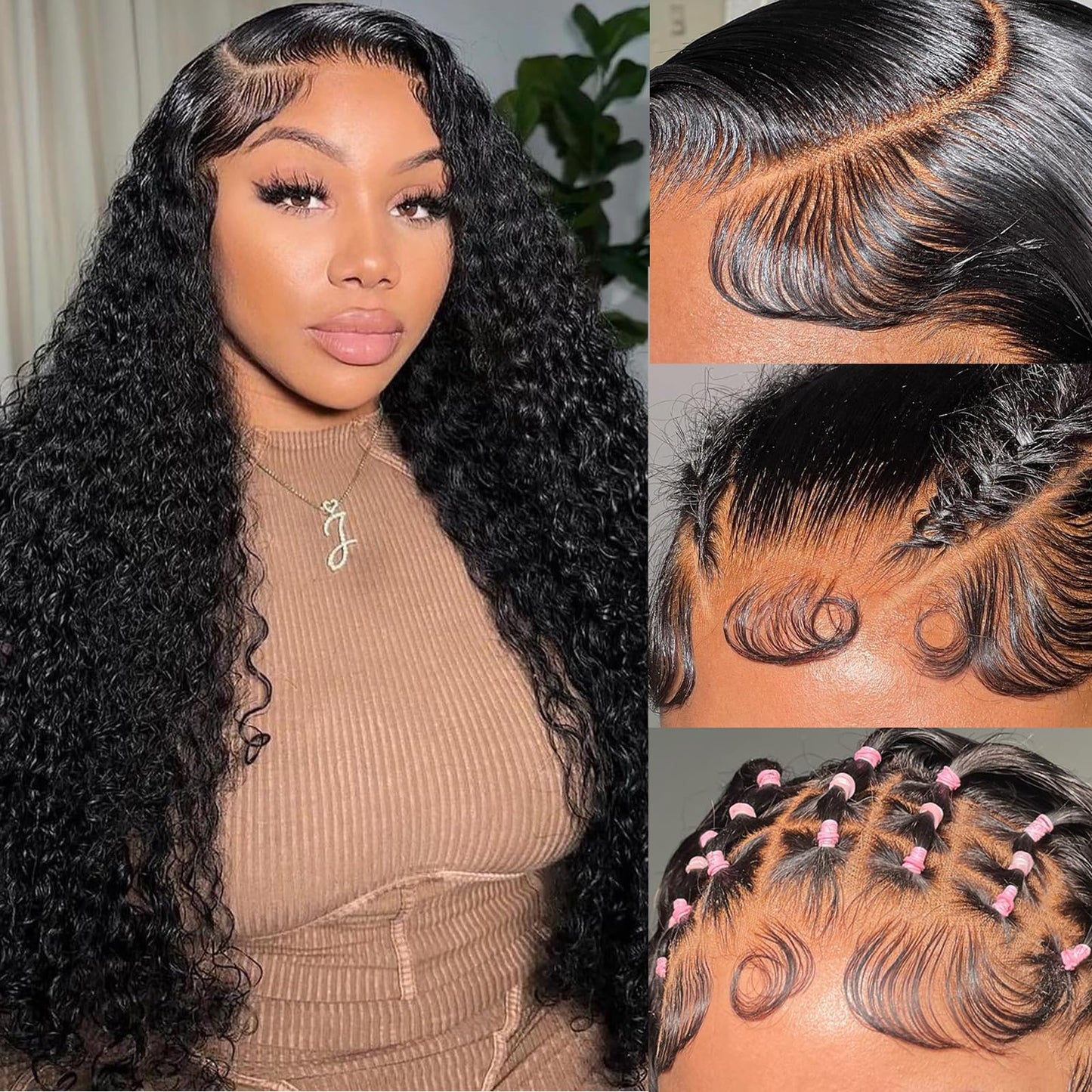 Simeider Glueless Wigs Human Hair Pre Plucked Pre Cut 5X5 HD Lace Closure Wigs Human Hair Wigs for Black Women 180% Density Water Wave Human Hair Wigs 5X5 Deep Curly Closure Wigs 24 Inch