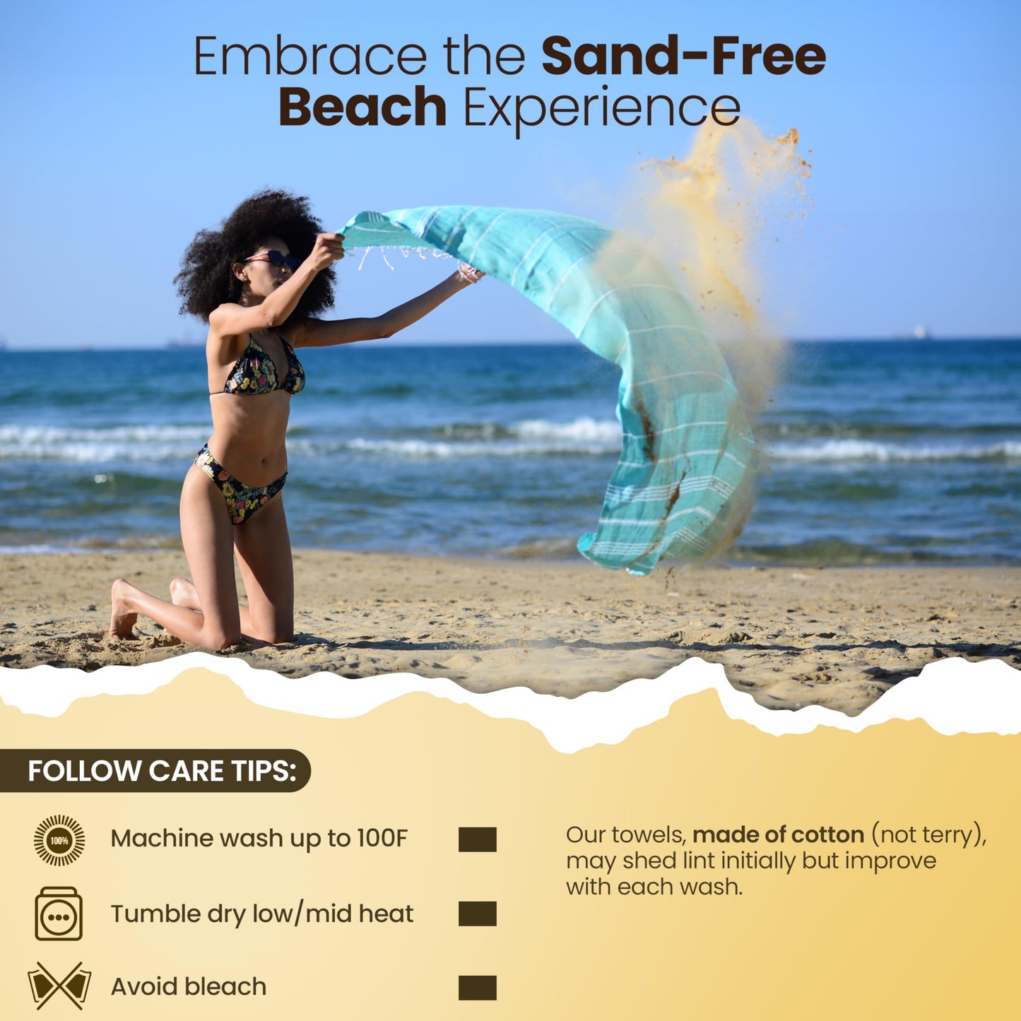 Gold CASE Turkish Beach Towel Set of 6 – 100% Cotton Large Turkish Bath Towels 70 x 38'' – OLYMPOS Oversized, Quick Dry & Sand Free Beach Towel – Lightweight Towels Set - Black