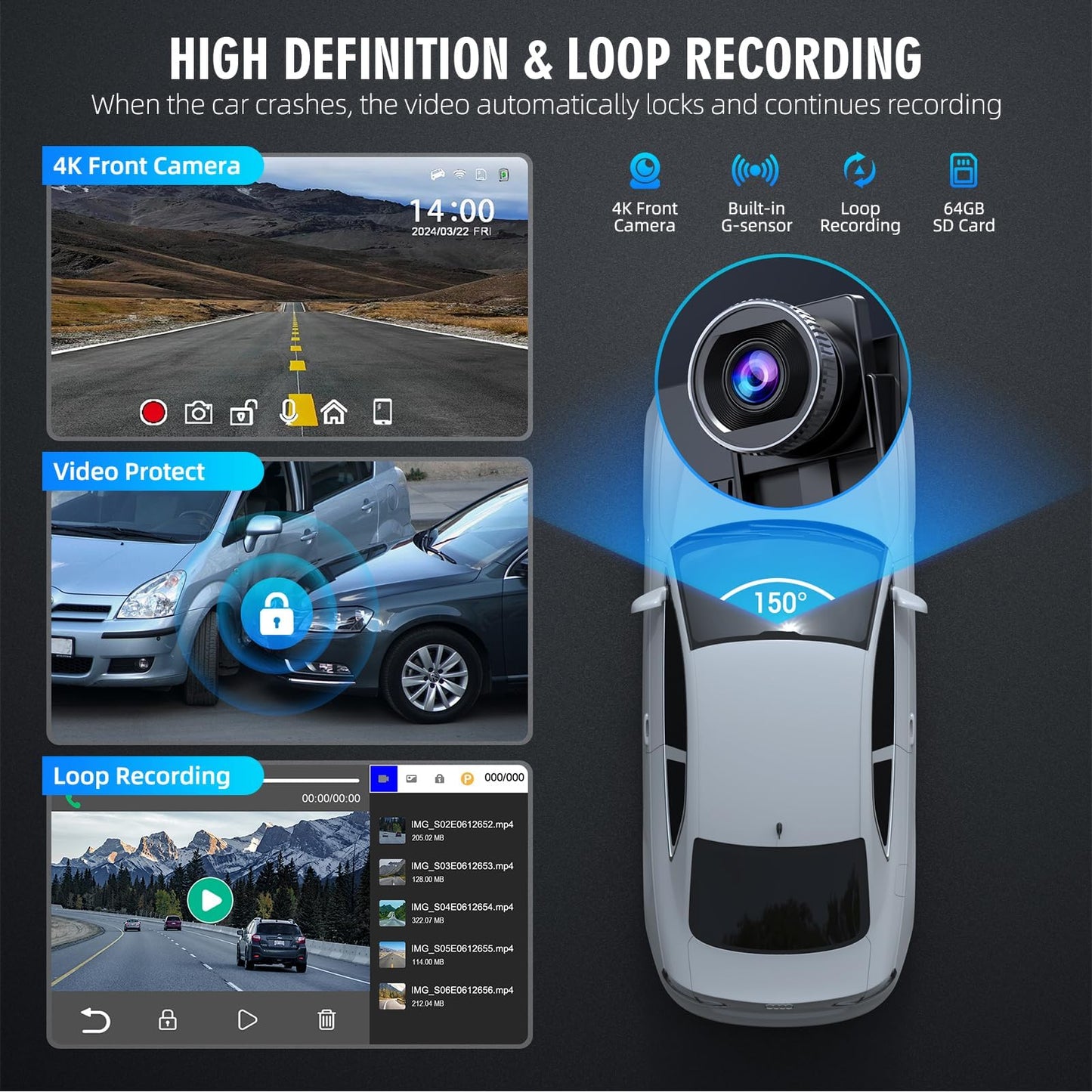Portable Wireless Carplay Screen, PBYRD 9" Touchscreen with 4K HD Front Camera, Car Stereo with Apple Carplay & Android Auto, Mirror Link/Voice Control/Bluetooth/GPS Navigation-2025 New