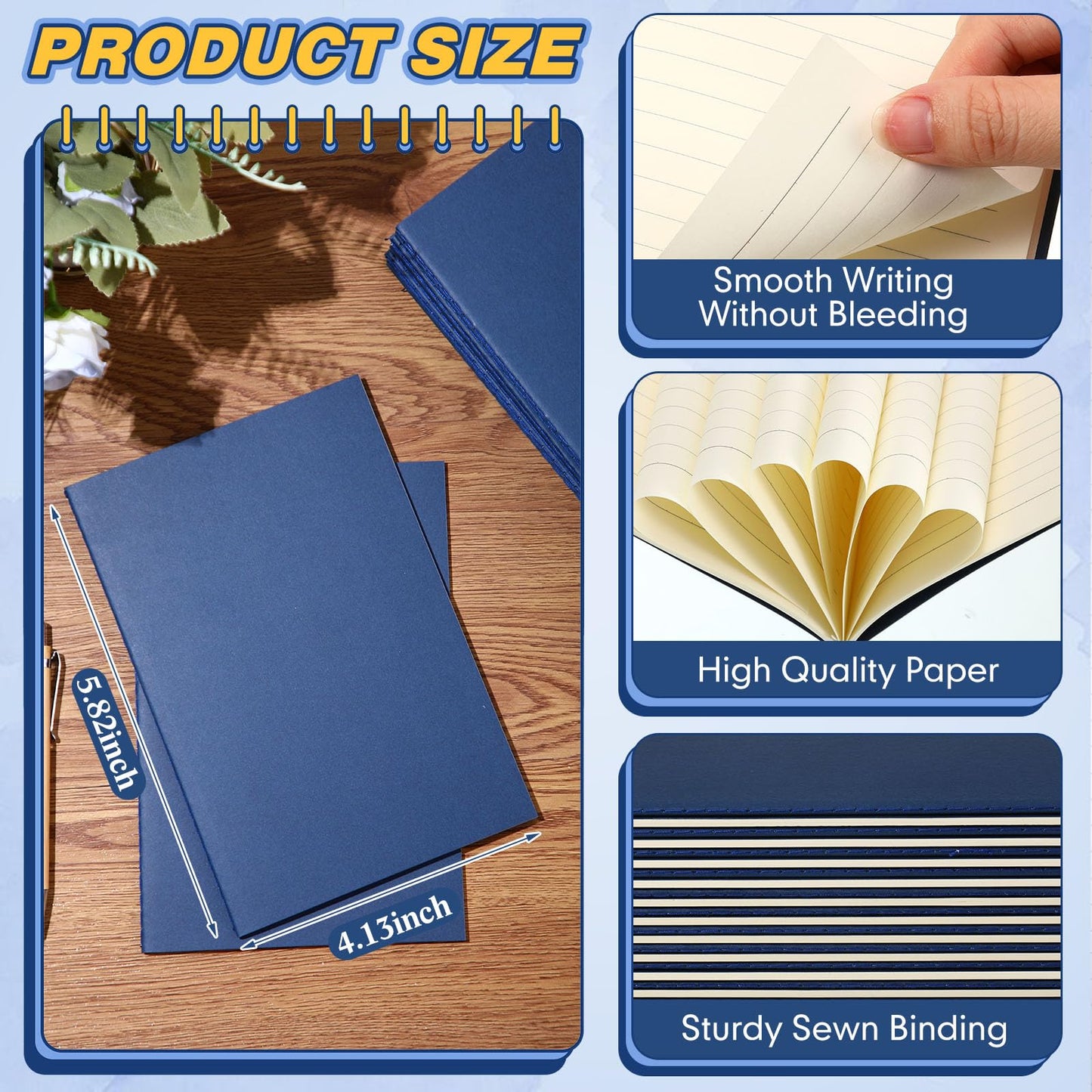 Sepamoon 150 Pack Kraft Notebook Journals 5.82 Inch x 4.13 Inch A6 Softcover Notebooks Bulk for Kids Student Writing Sketch Travel Journal Office Notepad with 48 Page 24 Sheet(Blue,Lined)