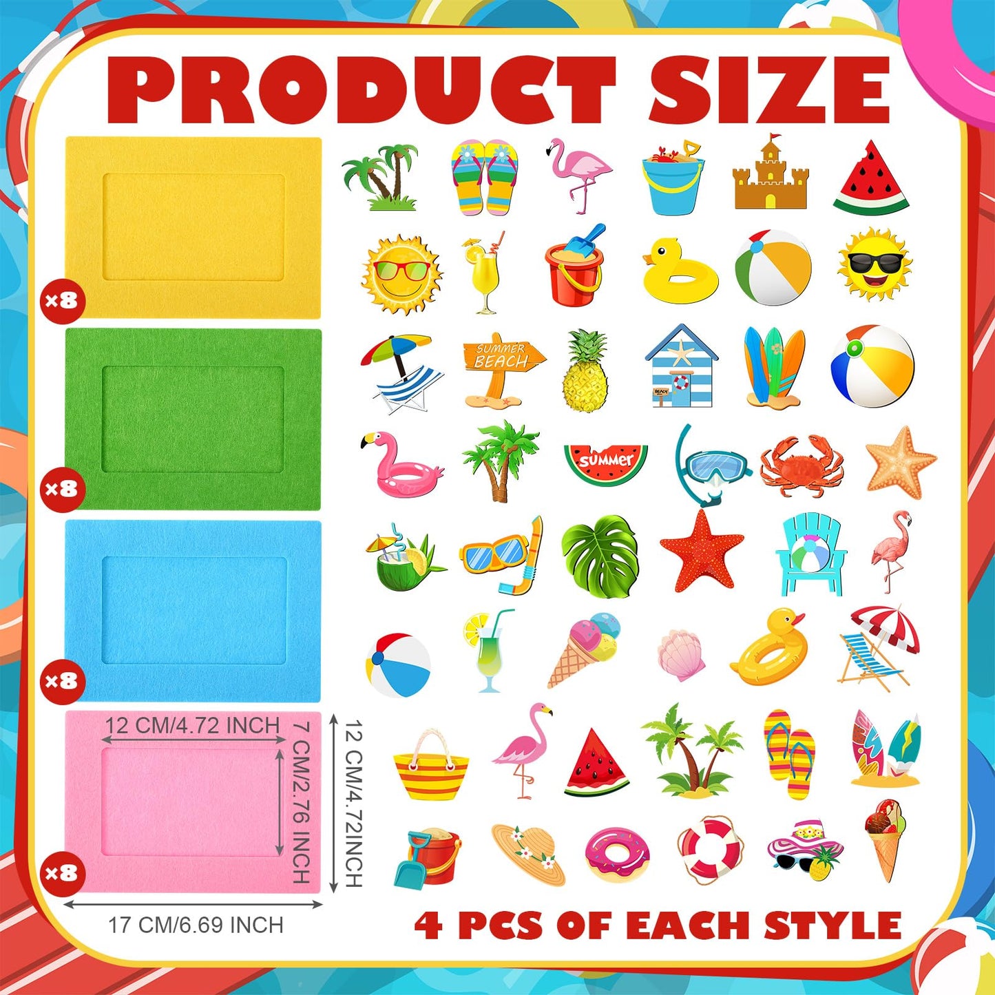 Marsui 232 Pieces Summer Ocean DIY Picture Frame Craft Kit for Kids 32 Pieces Under The Sea Felt Photo Frames and 200 Pieces Foam Stickers for Holiday Game Activities Classroom Decoration (Beach)