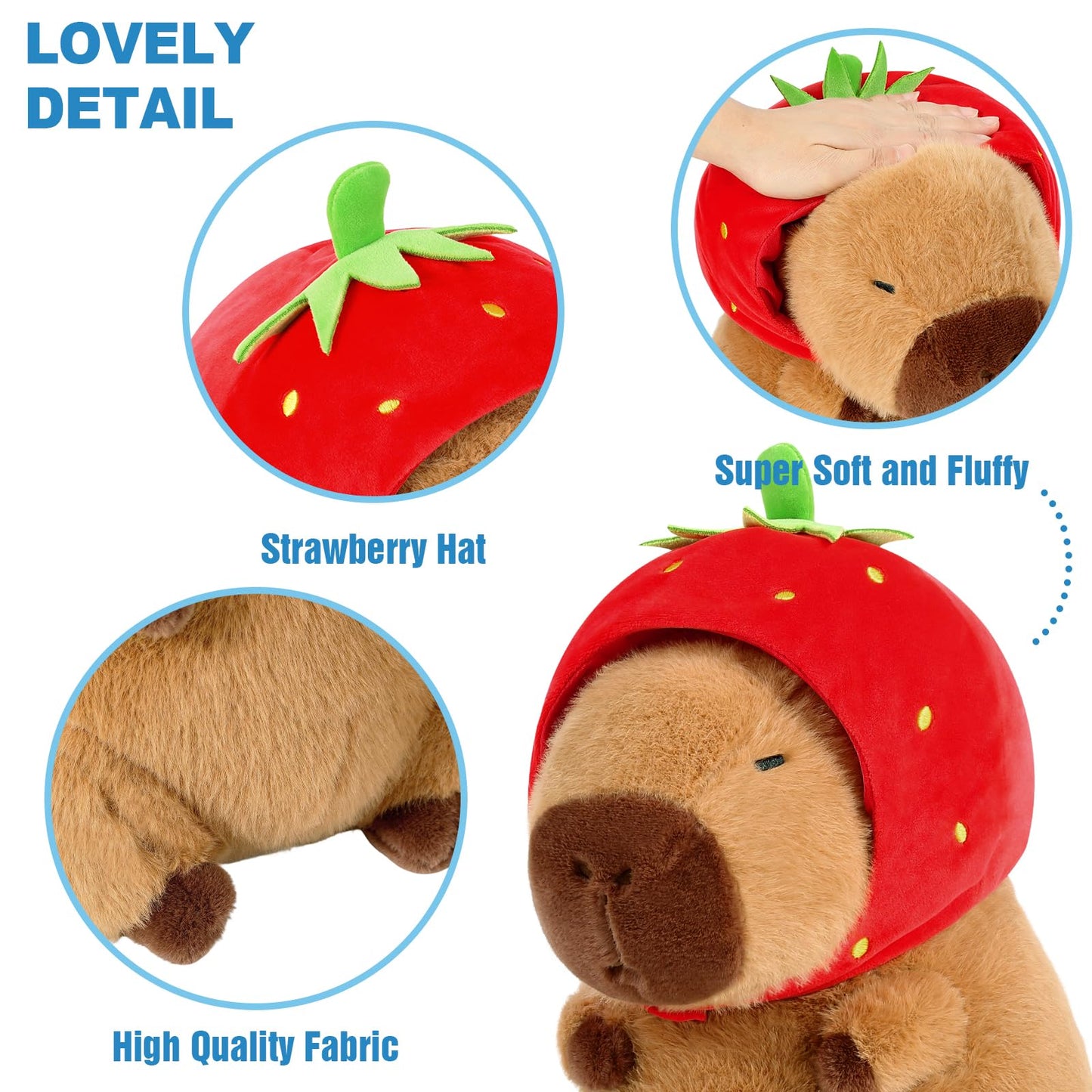 Ditucu Cute Capybara Plush Wear Strawberry Hat Soft Capibara Stuffed Animal Plushies Toys Hugging Gifts for Kids Brown 13 inch