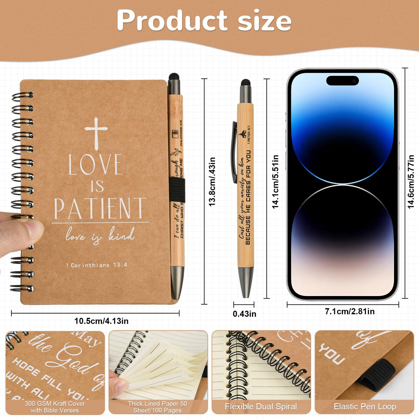 INSADA Christian Prayer Journal Spiral Notebooks Bulk with Pens - Small Lined Notepads (4.13”x5.43”) - Father Day Gifts for Women,Church Members & Bible Study Groups (30 sets Brown)