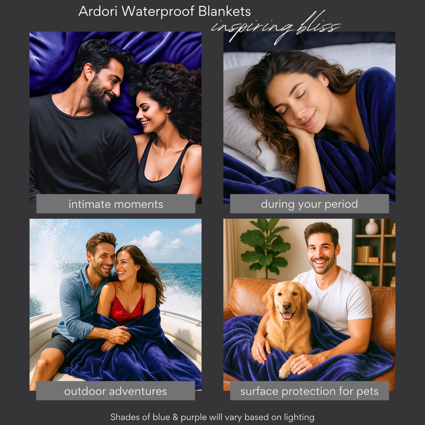 Waterproof Blanket King Size (Indigo, 82x82") Absorbent, Leakproof, Fleece Plush Throw Blankets, Protector for Bed, Couch - Water Proof and Stain Resistant, Moisture Repellant Top Cover, Sherpa Throws