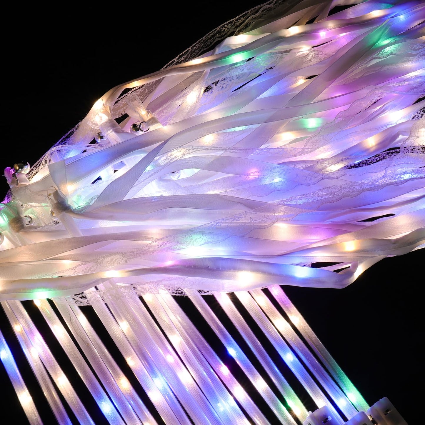 AUGFRYZIAN 58 Pieces Light up Wedding Wands with Ribbons & Bells –LED Silk Wedd Fairy Wands Streamers with Warm White & Colorful Lights for Wedding Send Off Ideas, Parties, and Celebrations