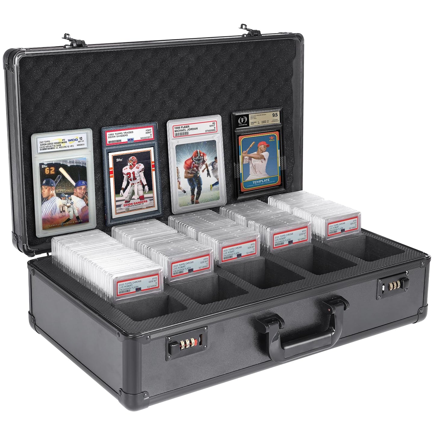Graded Card Storage Box 5 Slots, PSA/BGS Graded Slabs-Collector Box for Trading & Sports Cards with Coded Lock, Easy to Carry(No Card)