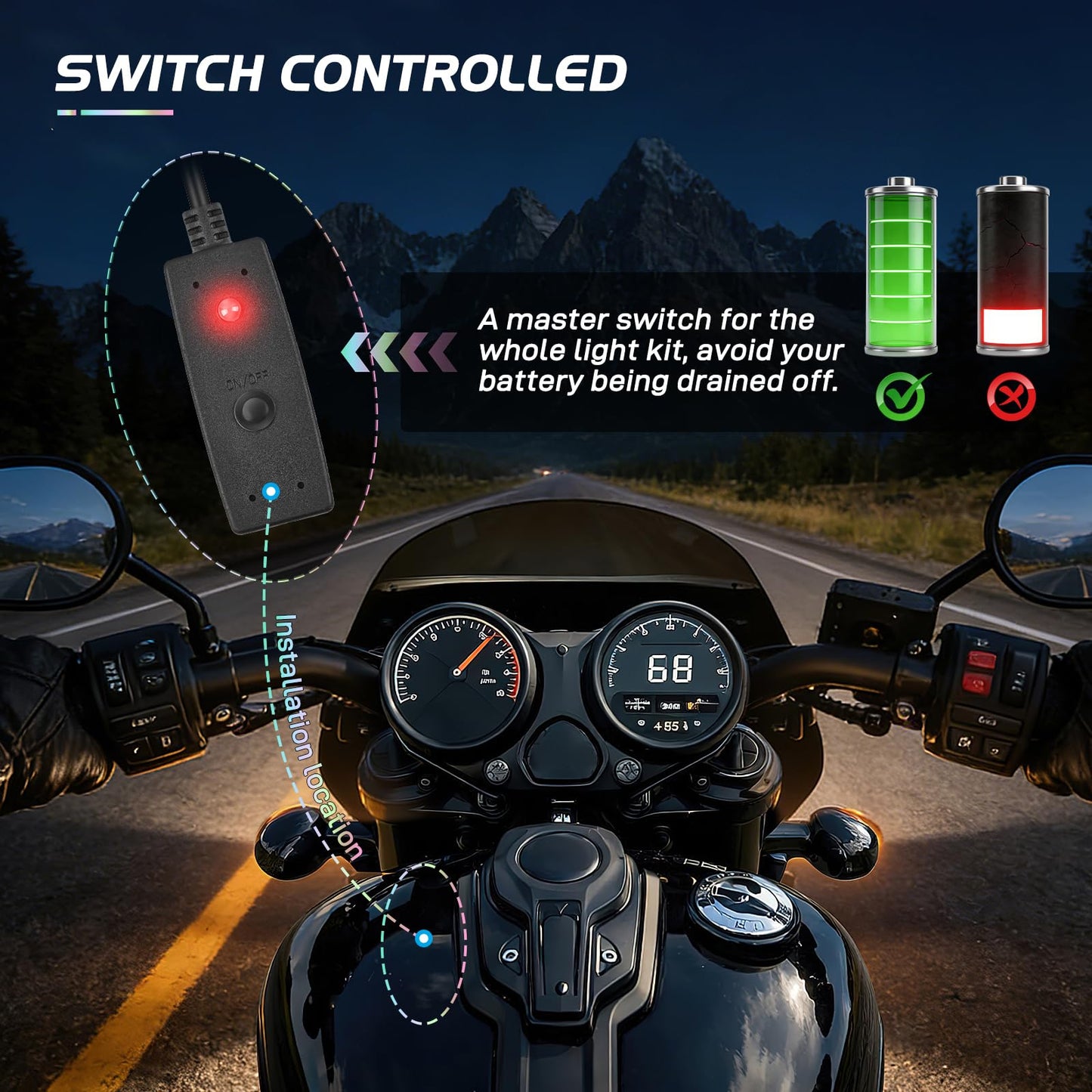 Nilight - TL-35 12PCS Motorcycle RGB Led Light Kit Waterproof Multi-Color Atmosphere Lights Lamp with Dual RF Wireless Remote Controllers for Harley Davidson Honda Kawasaki Suzuki, 2 Years Warranty
