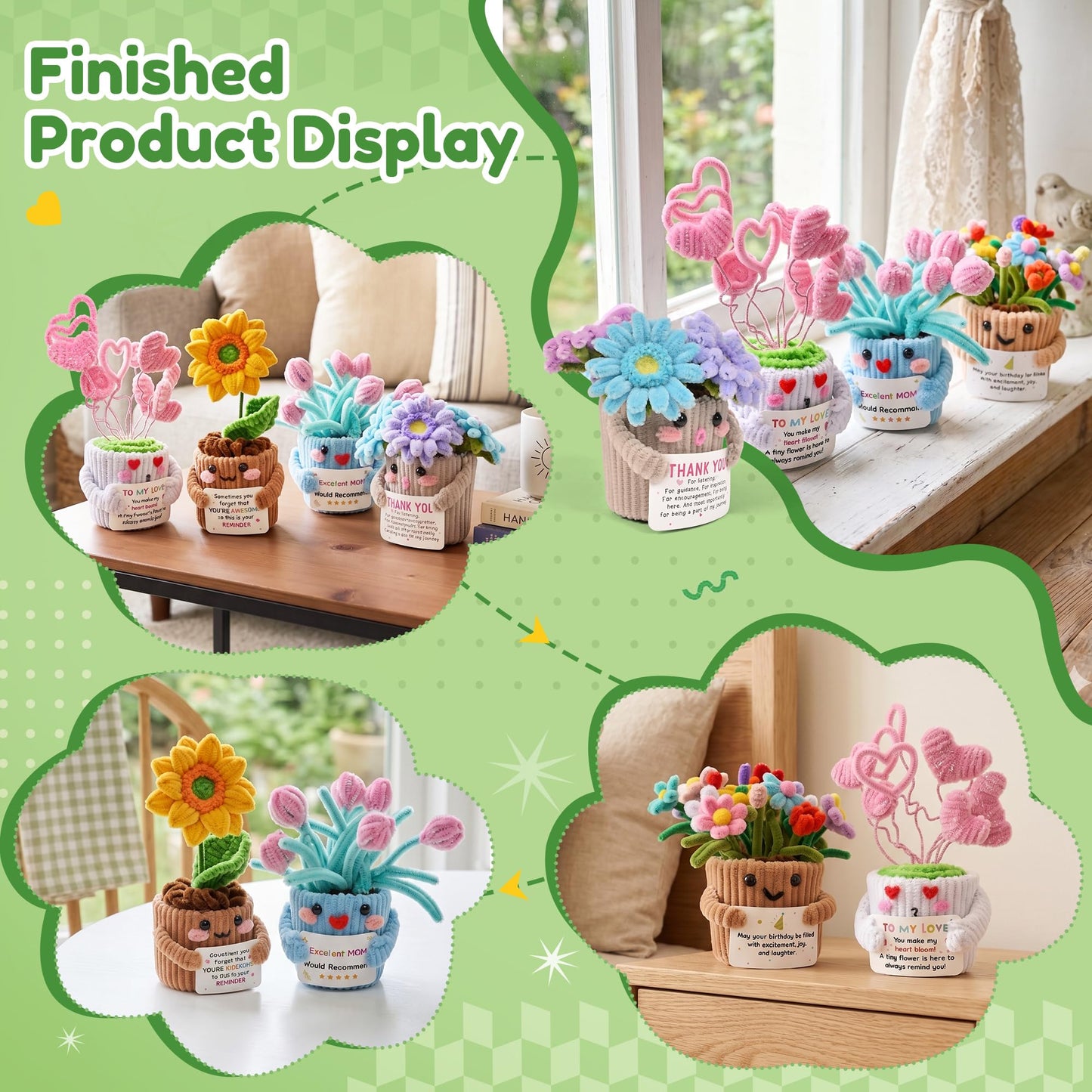 POMBUDS 1300 pcs Pipe Cleaners Crafts kit, 13 Colors, Potted Plants