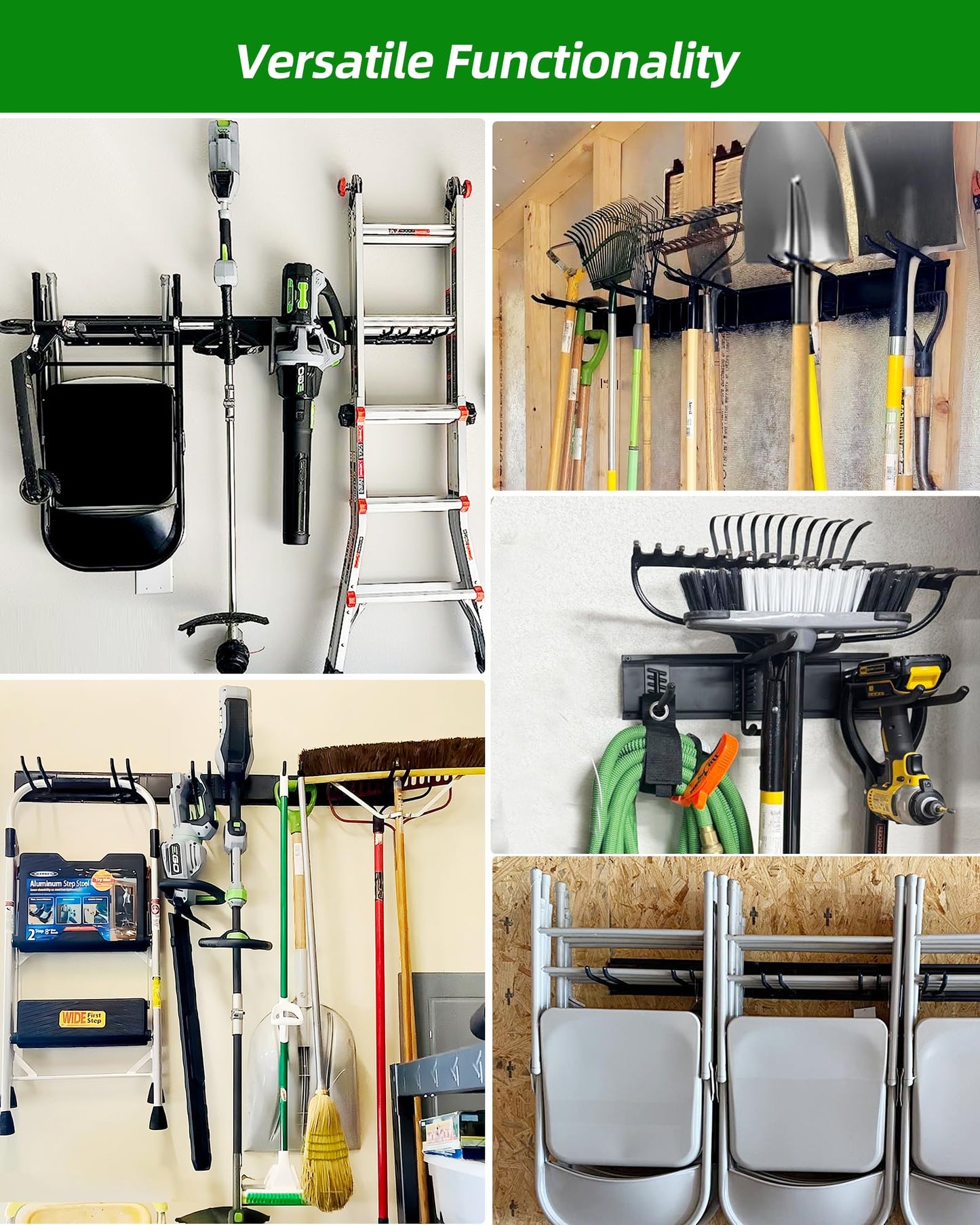 PIYILO 64 inches Garage Tool Organizer Wall Mount, Garden Tool Organizer Rack Heavy Duty, Hanging Storage Organization Racks Holder with 10 Hooks, for Lawn Tools, Shovel, Shed