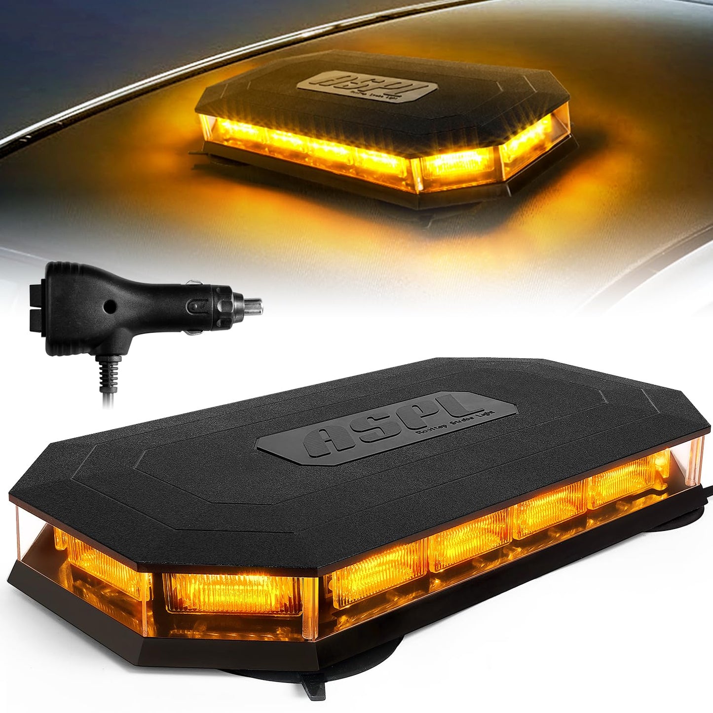 ASPL 16.5 Inch Roof Top Beacon Emergency Strobe Light 56 LED Magnetic Warning Caution lights bar Traffic Hazard Plow Light for Trucks Vehicles Construction Snowplow (Amber)