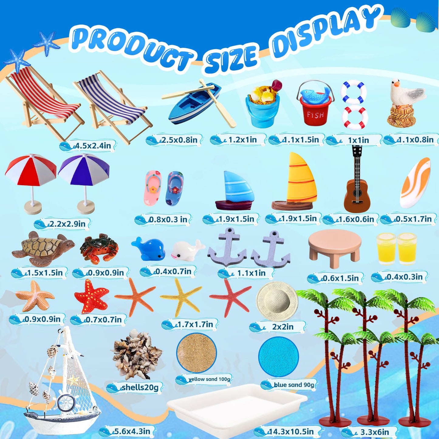 41 Pcs Miniature Summer Beach Accessories Ocean Diorama Supplies Sand Box Beach Theme Cake Decorations Sea Animal Figurines Shell Cake Topper Party Gifts Diorama Projects