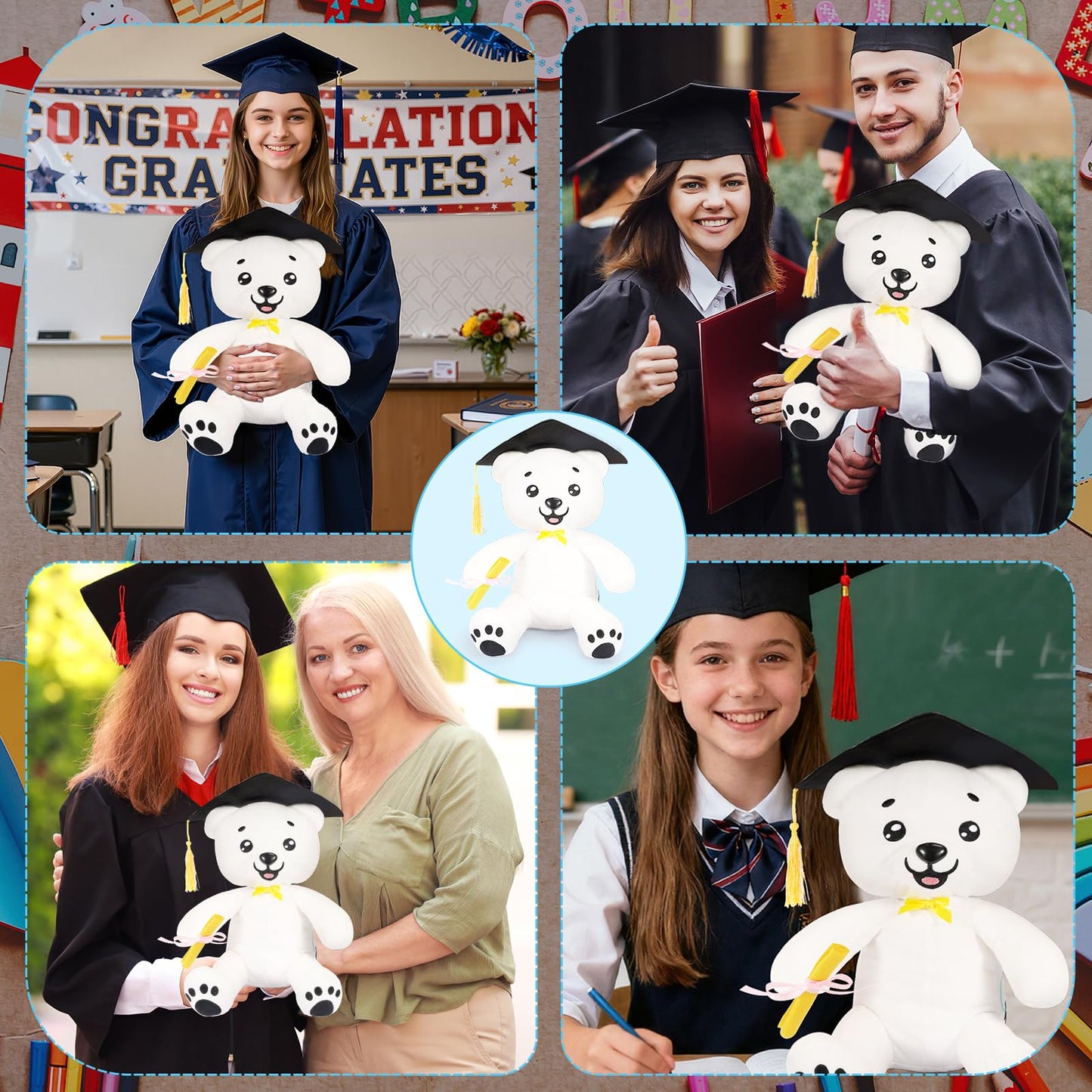 YUNVI 12 inch 2025 Graduation Autograph Stuffed Bear with Marking Pen,Kids Congrats Grad Graduation Plush Animal Toy Congratulations Graduation Gift for Graduate Party