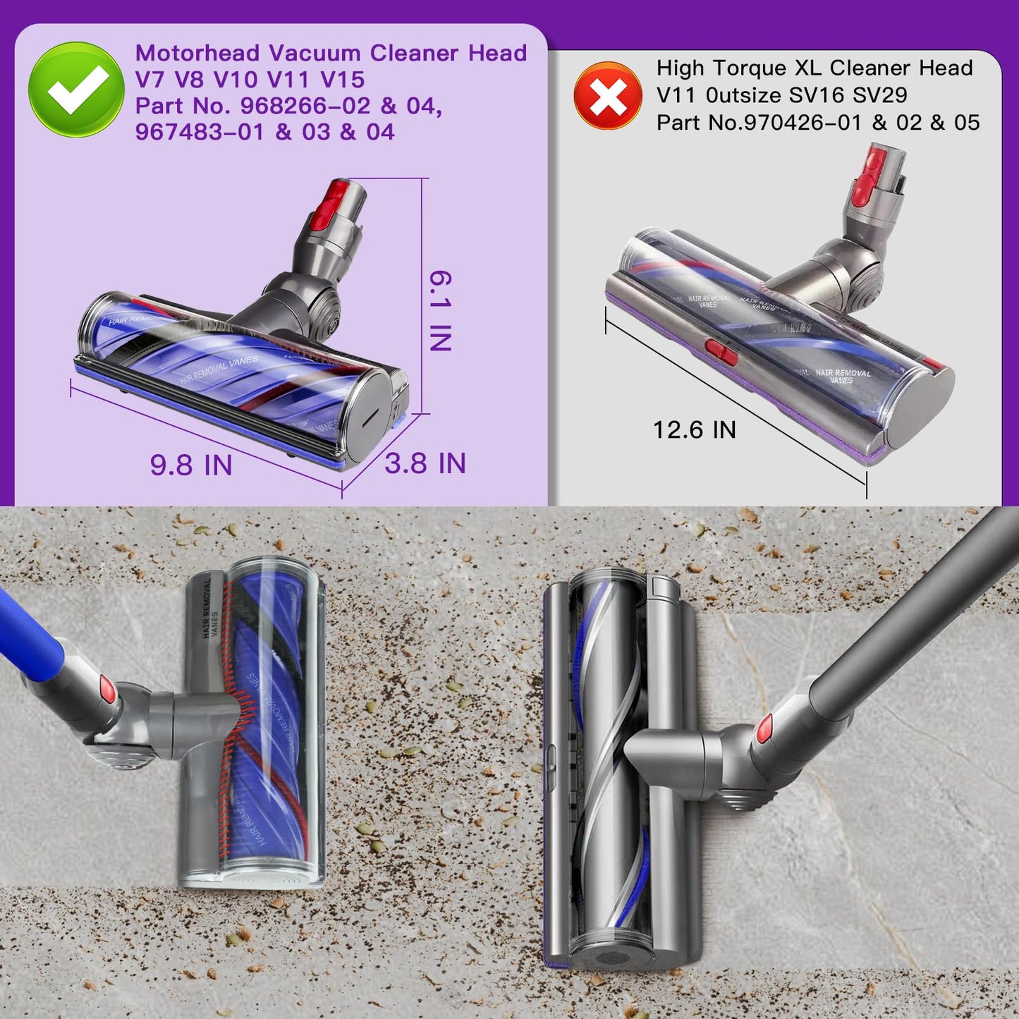 Lemige V8 V11 Vacuum Head Replacement for Dyson V7 V8 V11 V15 Animal V10 Cyclone Cordless Vacuum Cleaner, Upgrade Quick Release Motor-Head Brush Roller