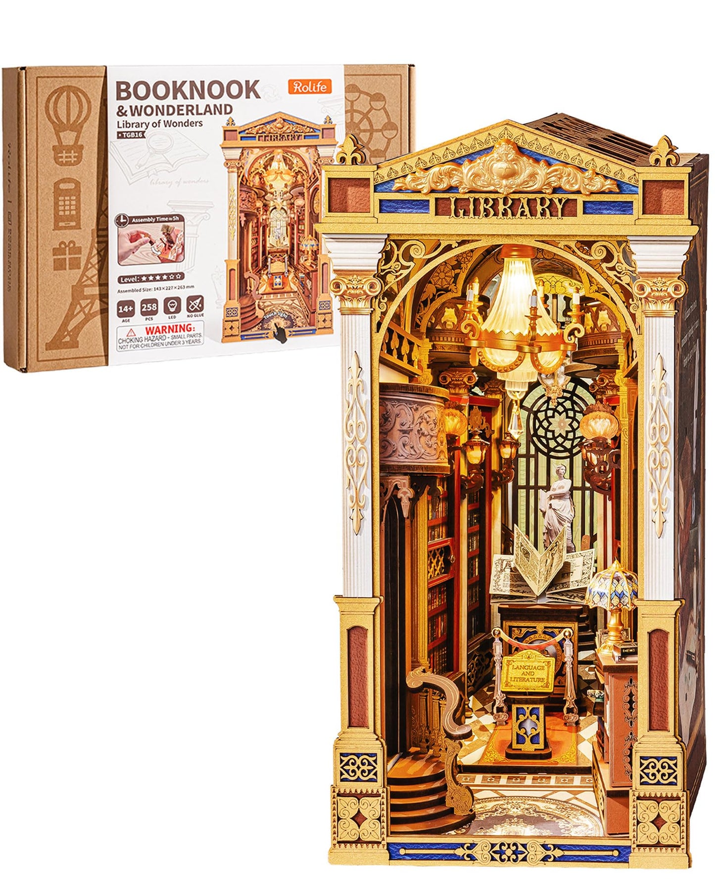 Rolife Book Nook Kits Library of Wonders 3D Puzzle, 10.4" Decorative Bookends Baroque-Style Booknook Bookshelf Insert Decor, Unique Gift for Adult Crafters Book Lovers