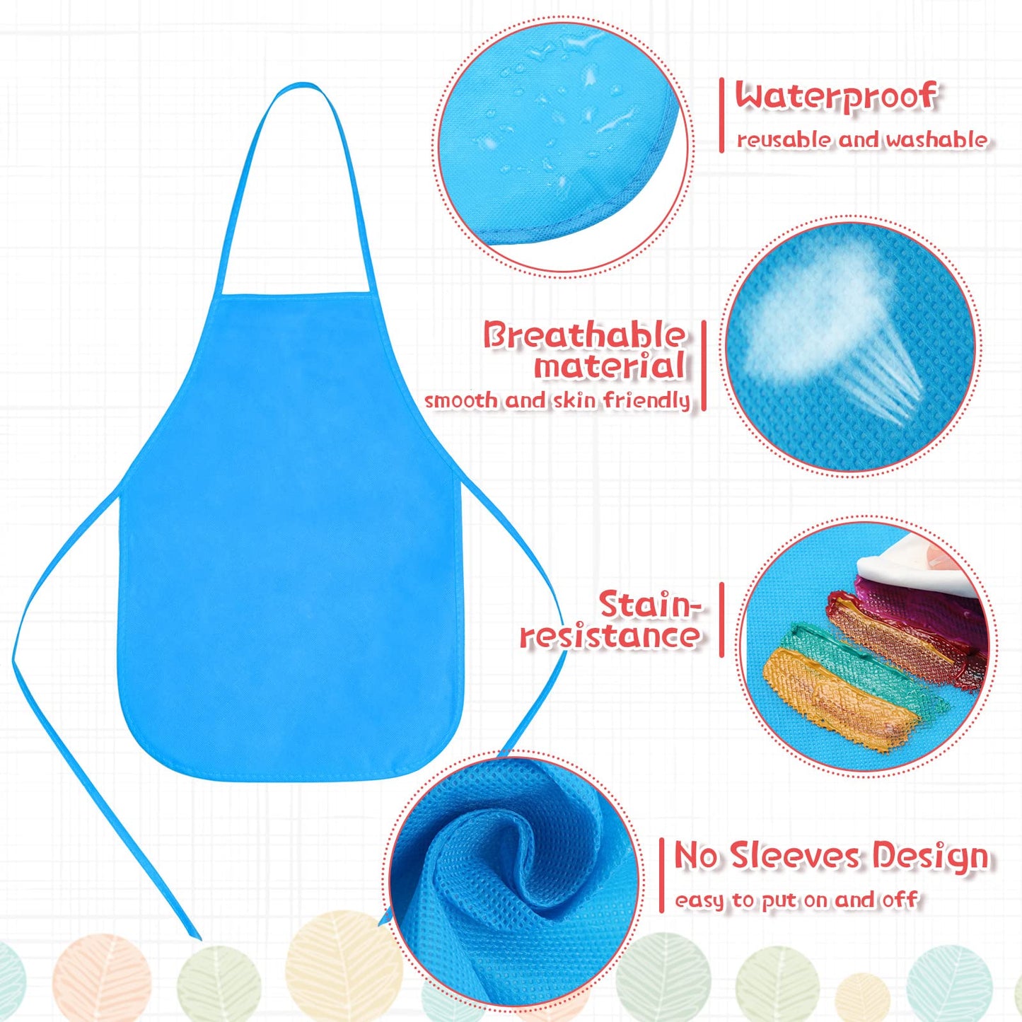 Yahenda 60 Pack Kids Painting Aprons Children's Artists Fabric Aprons Paint Art Craft Disposable Child(Blue, Rose, Fruit Green, Pink, Orange, Purple)