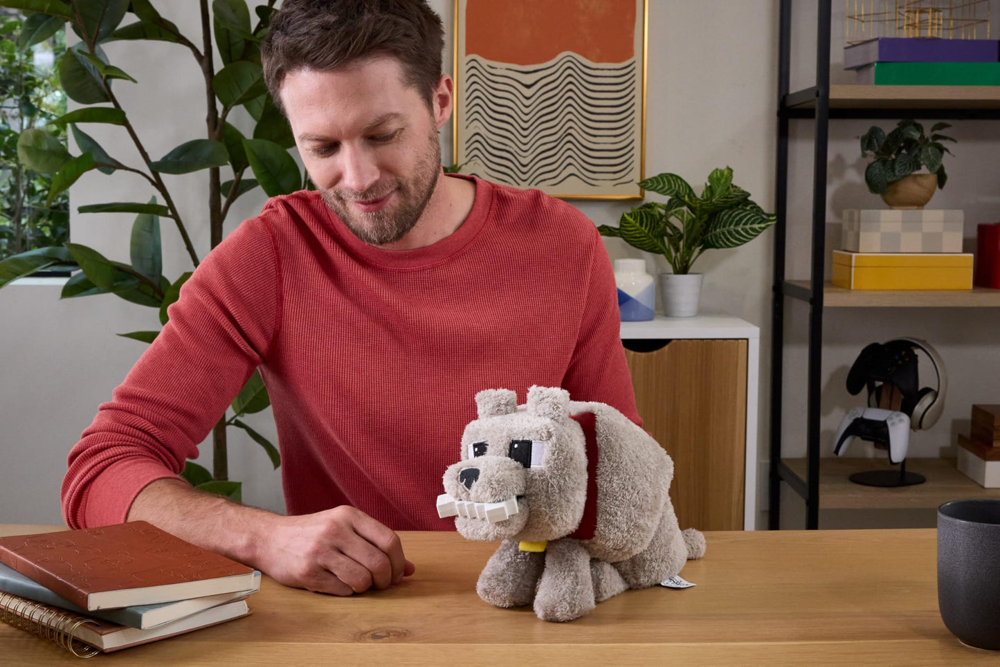Mattel Minecraft Dennis the Wolf Plush Toy with Feeding Action & Sound, Food Mode Stuffed Animal Inspired by a Minecraft Movie