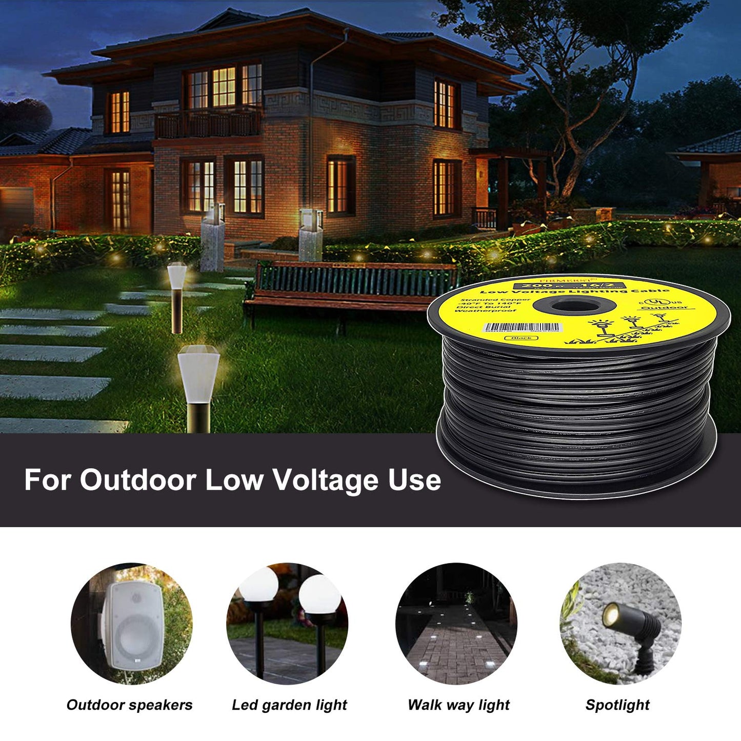 FIRMERST 16/2 Low Voltage Landscape Wire Outdoor Lighting Cable 200 Feet