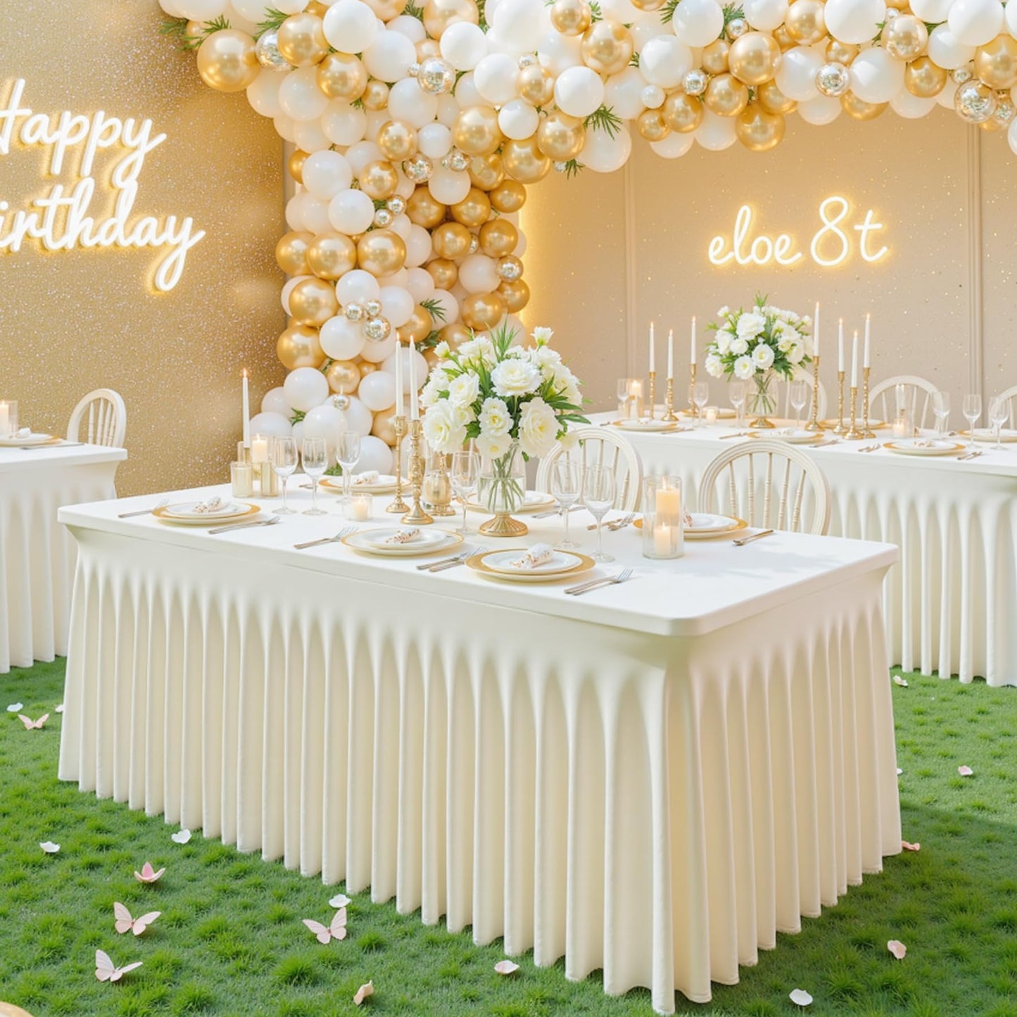 gogoparti 2 Pack Spandex Ivory Fitted Table Cloth for 6ft Rectangle Tables Ivory Stretch Tablecloth Banquet Table Covers Skirt Wrinkle Free Tablecloths for Parties Wedding