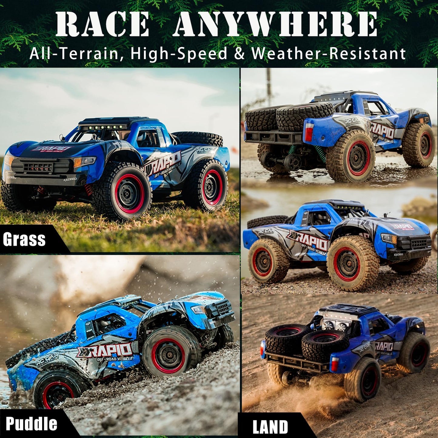 Yidedraw RC Cars 1:14 RC Truck 30 MPH 4WD Remote Control Car All Terrain Trophy Car for Adults Boys Toys Fast Off-Road RC Buggy Big Short Course Monster Truck with 2 Batteries (RTR)
