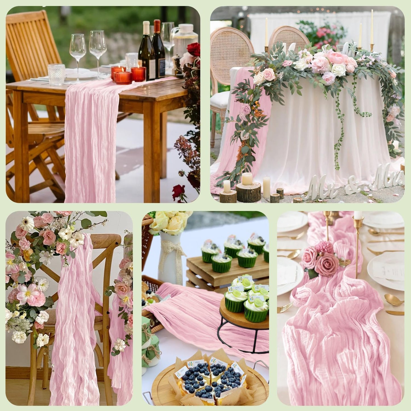 Wokceer Cheesecloth Table Runner Christmas 12Pack 10FT Blushing Pink Boho Gauze Fall Cheese Cloth Table Runner for Party Rustic Sheer Table Runners for Baby Bridal Shower Wedding Easter Table