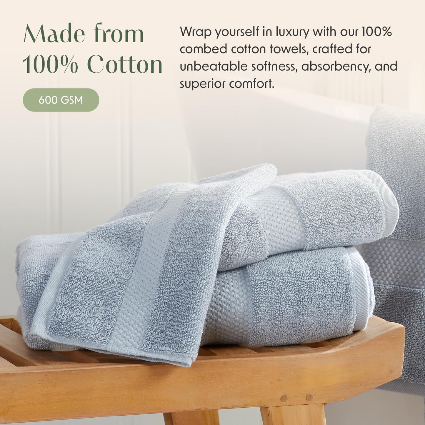 Springtree Home Blue Bath Towels Set of 6 | Classic Hotel Bath Towels | 100% Combed Cotton | Absorbent Quick-Dry Towels for Bathroom | Oeko-TEX® Standard 100 Cotton | Cynewski Collection - Blue Fog