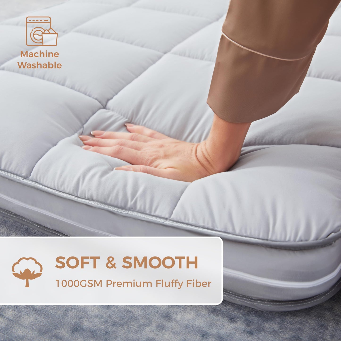 Jamdok 3Inch Twin Mattress Topper Cover(Only Cover),Cot Mattress Protector Bedding,Foam and Latex Mattress Cover with Zipper,Pillow Top and Bottom(75 x 38”) Gray