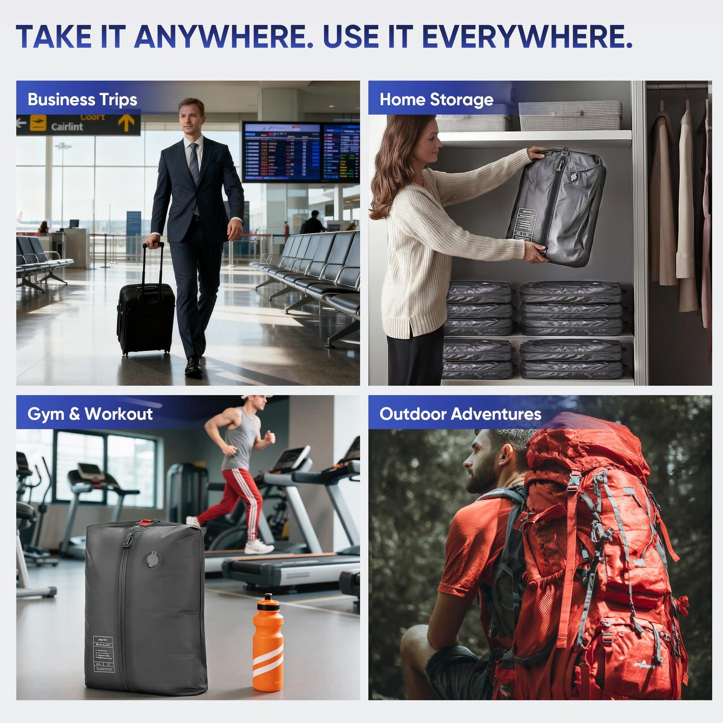 Travel Vacuum Bags with Pump, Compression Bags, Waterproof & Reusable Nylon Vacuum Travel Kit, Portable Space Saver Storage Bags with Wireless Vacuum Pump for Carry-On Backpack & Suitcase, 2-Pack