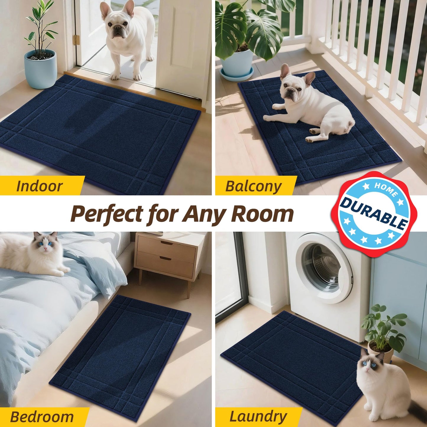 JSEI Entryway Rugs Doormat 32"x48", Non-Slip Dirt Trapper Door Mats Indoor, Washable Absorbent and Stain Resist Welcome Floor Mat for Front Door, Dog Door Mat, Dirty Wet Shoes & Paws, Navy Blue