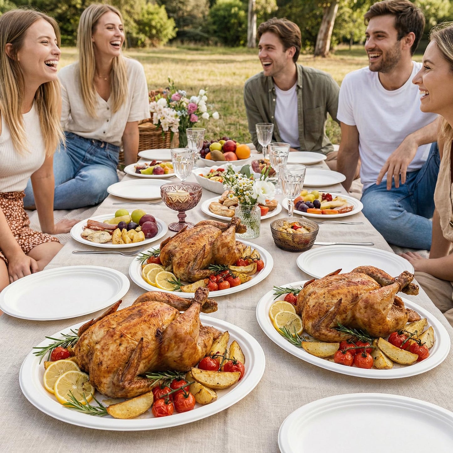 Tinybee Compostable Plates Heavy Duty 12 Inch - 125 Pack Paper Plates Eco-Friendly Large Paper Plates Microwave-Safe, Soak-Proof, Cut Resistant, Disposable Plates for Dinner BBQ Picnic Party, White