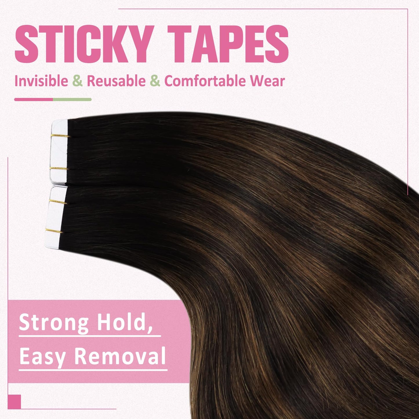 YoungSee Tape in Human Hair Extensions Brown Balayage Tape in Extensions Human Hair Dark Brown Balayage Invisible Tape in Hair Extensions Ombre Human Hair Tape in Extensions 20 Inches 20pcs 50g