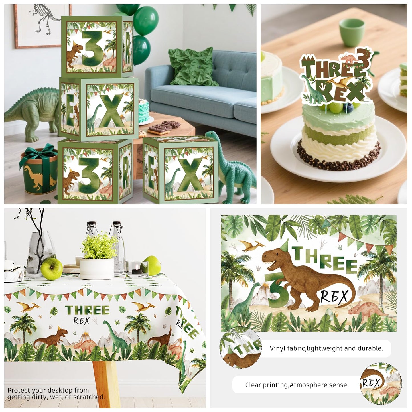 cocomigo 267pcs Three Rex Birthday Decorations Boy Complete Party Set, 3 Rex Birthday Decorations Boys, Serves 25 Guests, for Dinosaur Theme 3rd Party Supplies