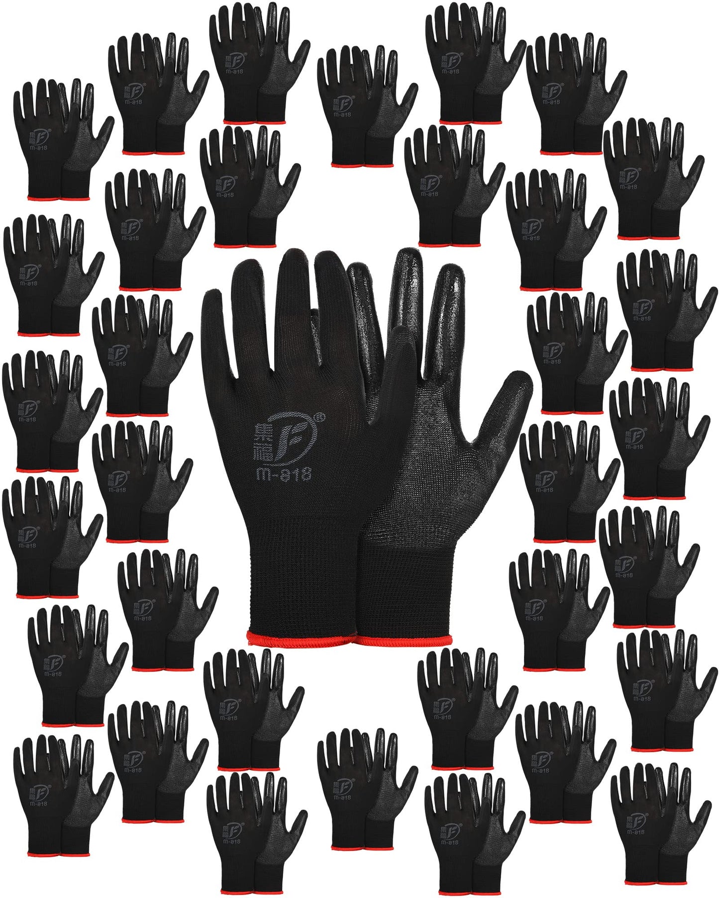 Thenshop 96 Pairs Gloves for Work Men Women Rubber Coated Garden Gloves for Gardening Safety Work Construction(Black)