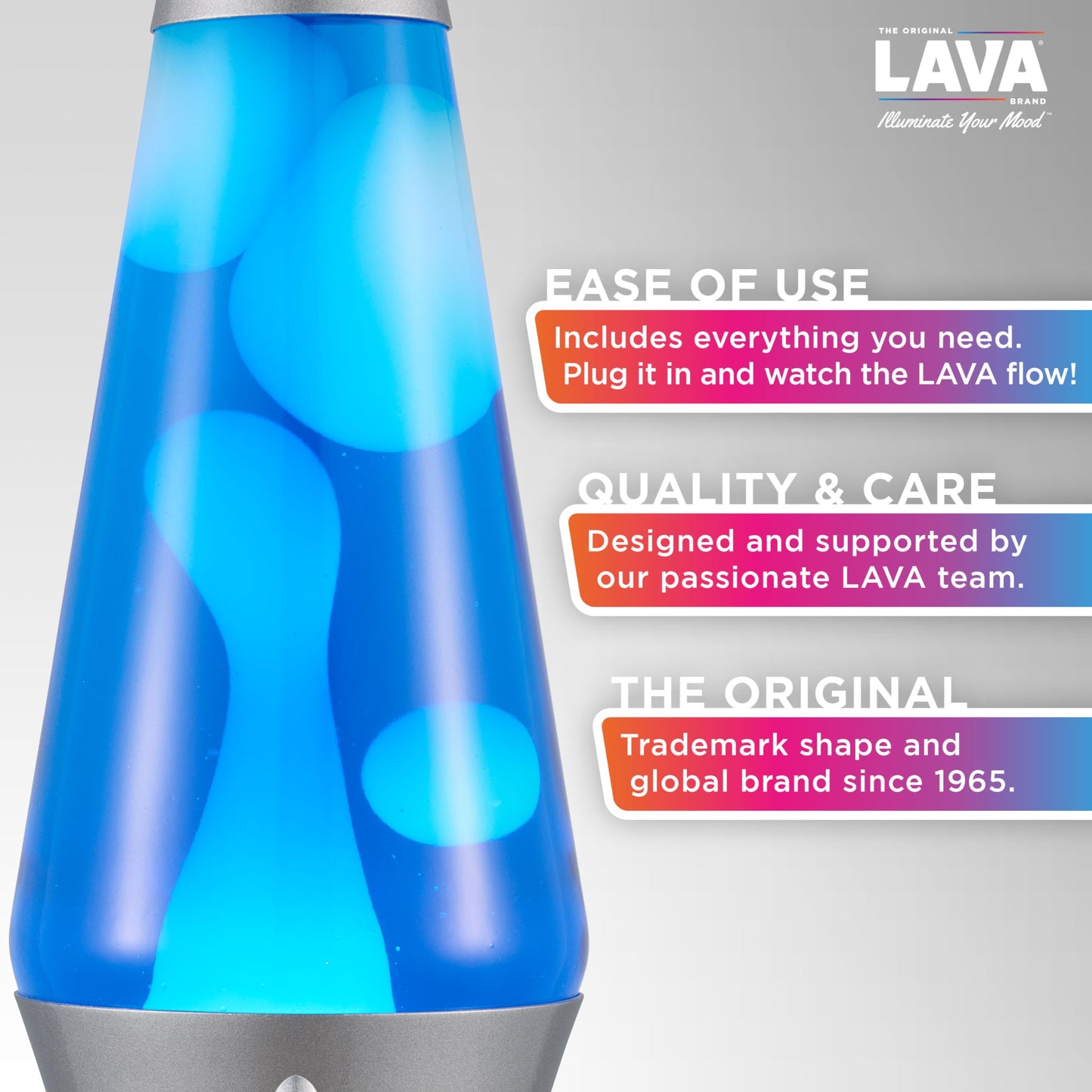 Lava The Original Lamp - 14.5" Gray Stratosphere – Retro Rocket Liquid Motion Lamp - White and Blue Liquid - Item #2390 (Amazon Exclusive)