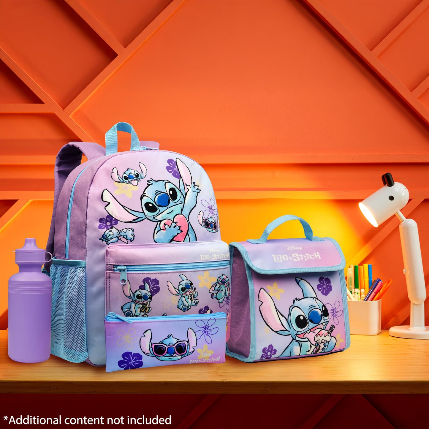 Disney Stitch Backpack Set 4 Pcs with Insulated Lunch Bag Water Bottle Pencil Case Gifts for Kids