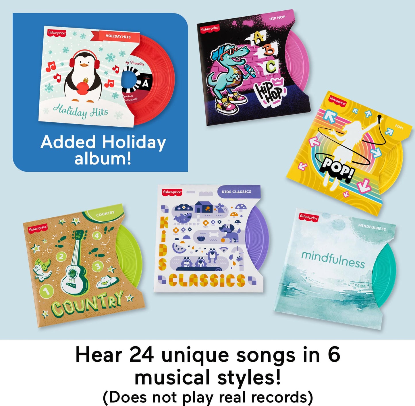Fisher-Price Musical Toy Deluxe Rockin’ Record Player Pretend Turntable with 6 Albums for Preschool Play Kids Ages 3+ Years