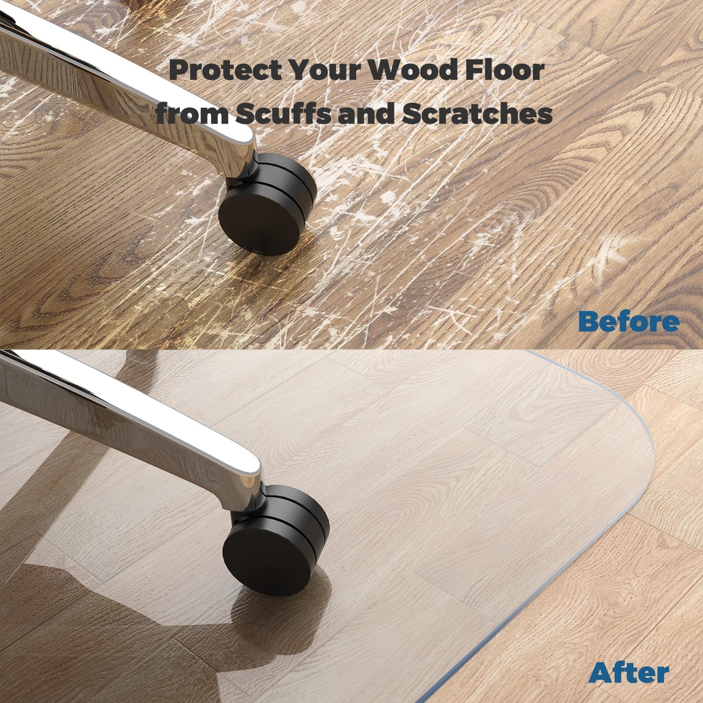 Yecaye Office Chair Mat for Hardwood Floor, Clear Computer Desk Chair Mat, PVC Heavy Duty Floor Protector for Rolling Chairs, 1.7mm Thick Chair Mat (Transparent, 46" x 60" x0.07'')