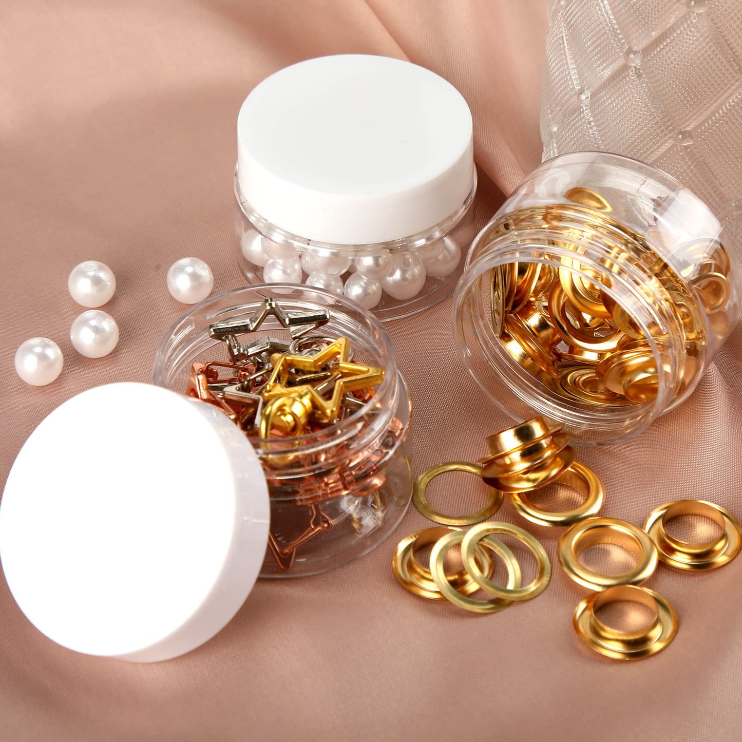 SATINIOR 100 Pcs Plastic Jars with Lids Small Clear Containers with Lids Wide Mouth Small Plastic Containers for Lotion Cream Rhinestones Body Butters Travel Storage (Clear with White Lid, 2 oz)