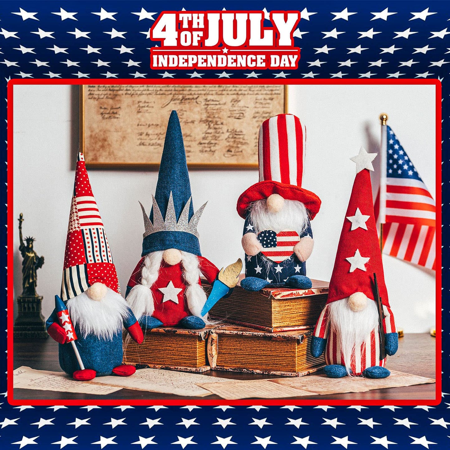 DraMosary 4Pcs Independence Day Gnomes