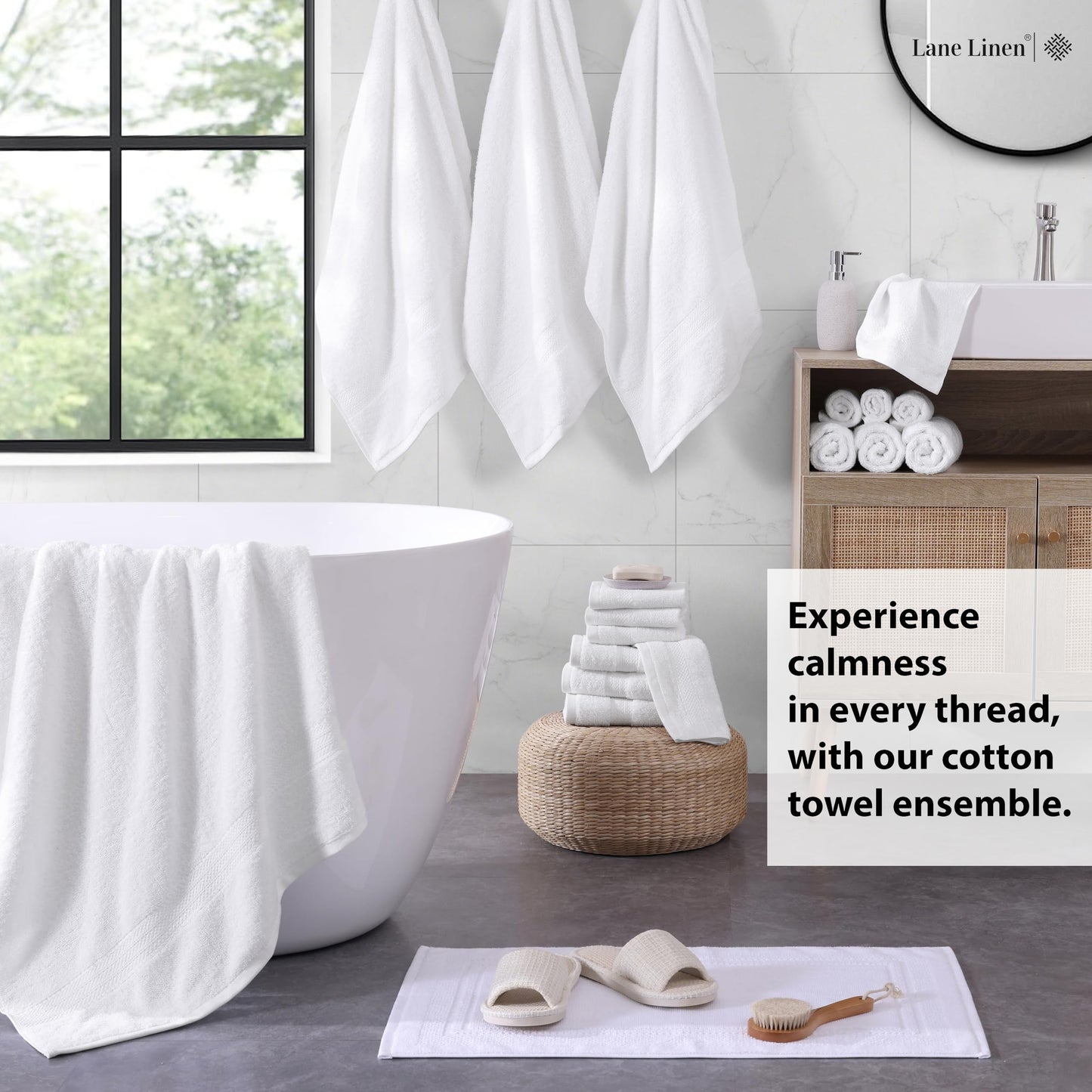 LANE LINEN 100% Cotton Towels for Bathroom - 18 Piece Family Pack - Super Soft & Quick Dry - 4 Bath, 8 Washcloth, 6 Hand Towels - Oeko TEX Certified, Machine Washable & Durable - Cool Grey