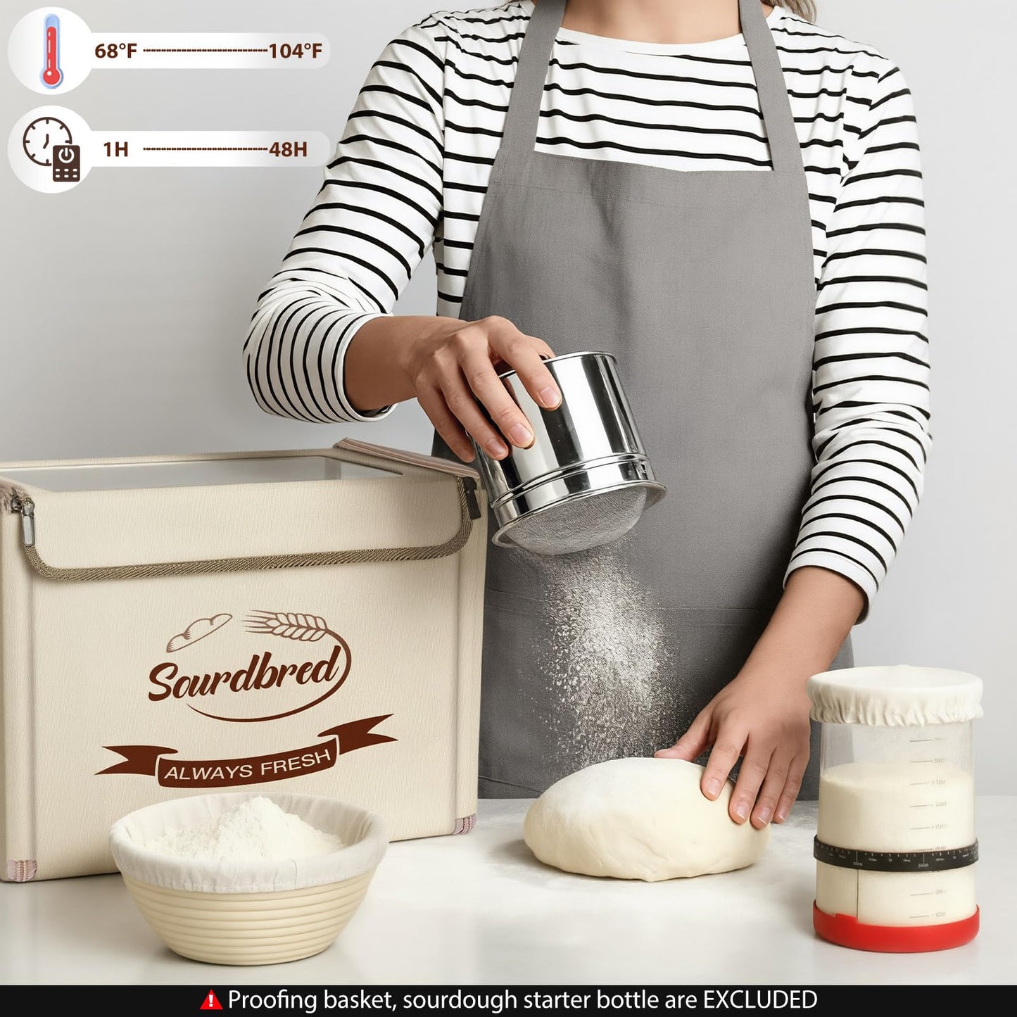 Extra Large Folding Bread Proofing Box, Dough Proofer 68-104°F Temp Control 1-48H Timer, Sourdough Starter Warmer with Metal Rack, Foldable Proofing Basket for Baking Pizza Yogurt Soften Butter Choc