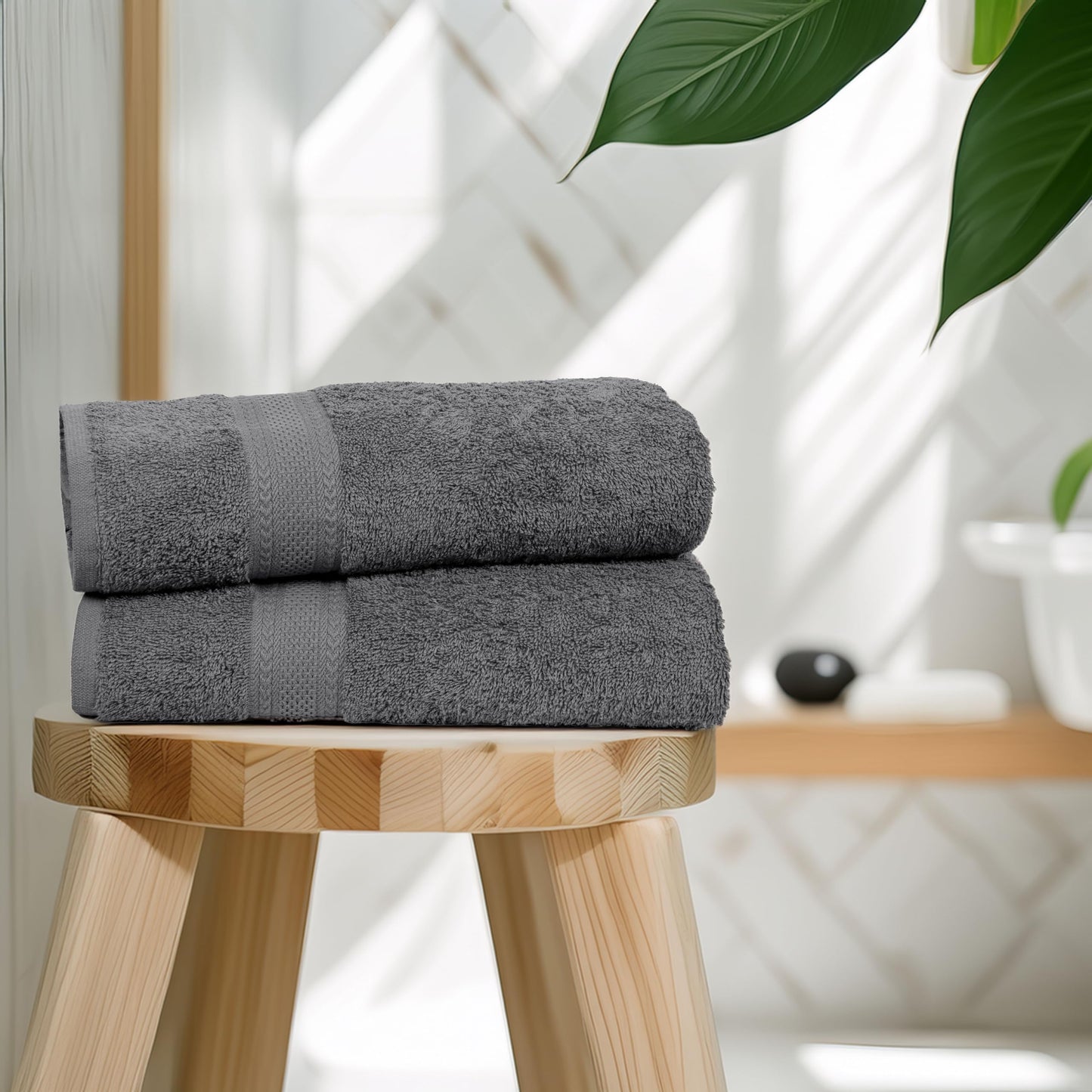 TEXCRAFT Commercial Bulk Pack of 12 Bath Towels – 100% Cotton Terry 24" x 48" – Ideal for Hotels, Salons, Gyms, Spas & Institutional Use – Charcoal Grey