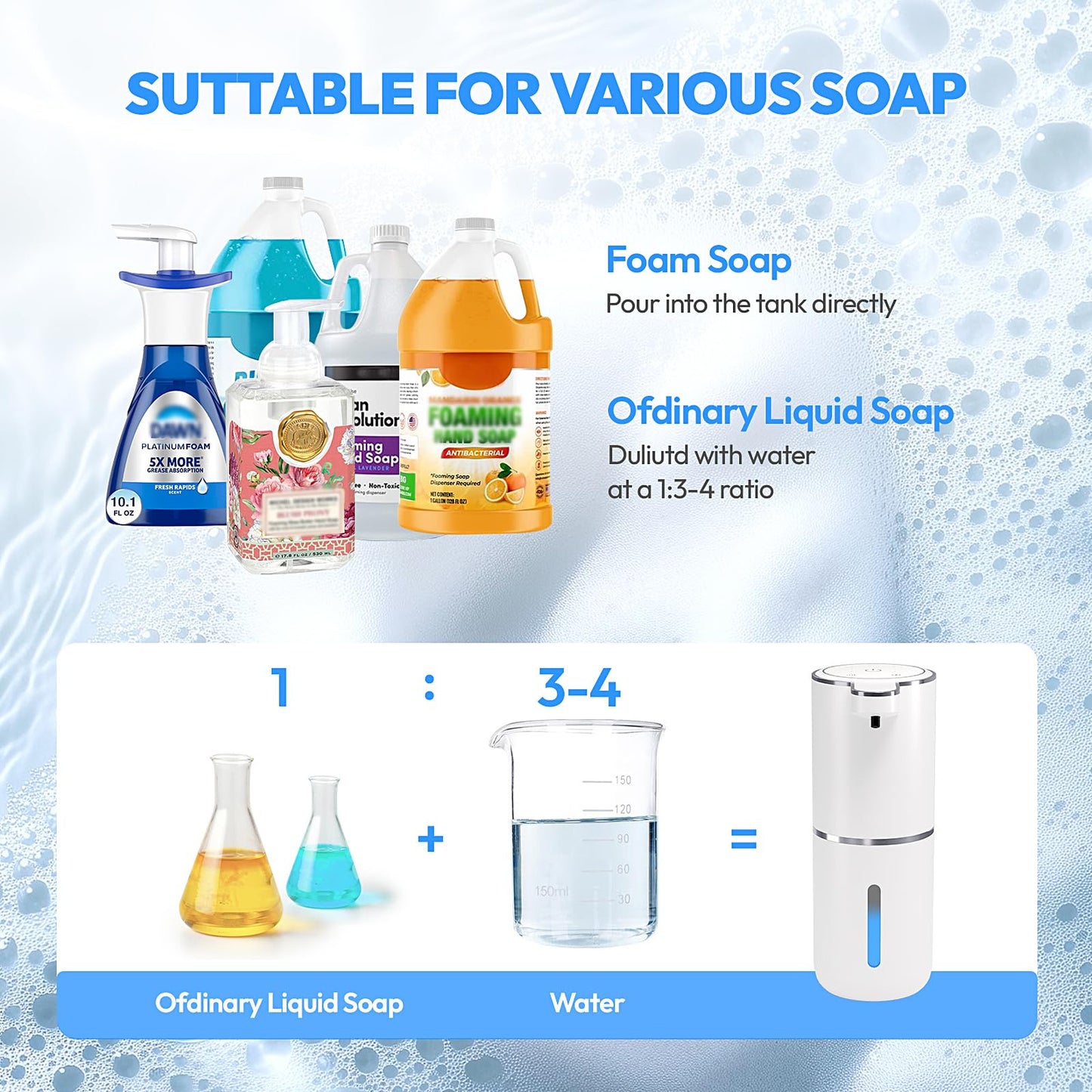 MTYGK 2 Pack Automatic Foaming Soap Dispenser,Touchless Foam Soap Dispenser,12.8oz Rechargeable Wall Mounted Smart for Bathroom and Kitchen Dish Soap,Easy for Toddlers(White)