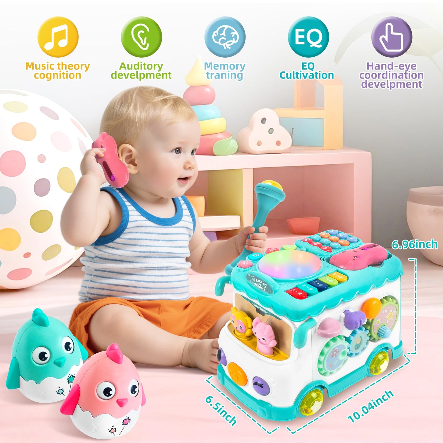 iFaveorr - Toy for 1 Year Old Montessori Toy, 10-in-1 Baby Bus 6-12-18 Months, Educational Toy for Children from 1 to 2 Years, First Gift