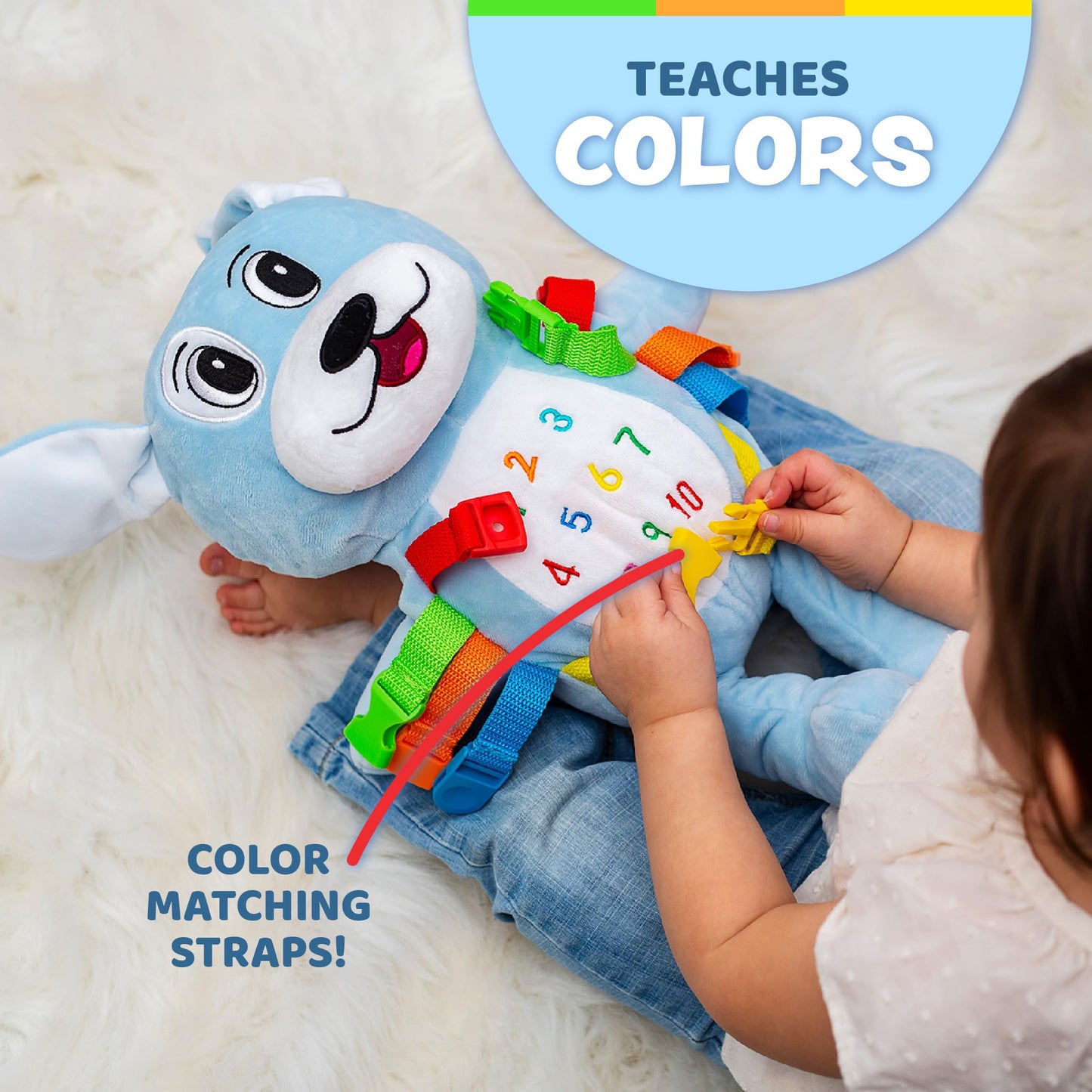 Buckle Toy - Barkley Dog - Plush Animal Learning Toy - Develop Fine Motor Skills - Counting and Color Recognition - Perfect Travel Toddlers Essentials